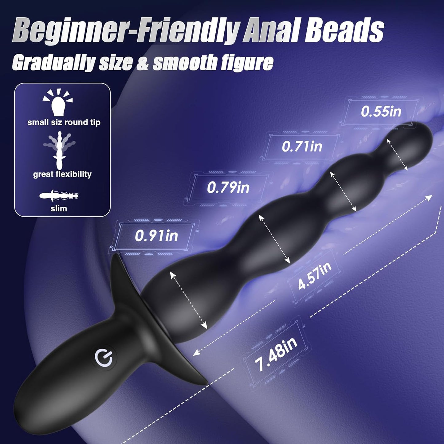 Anal Beads Prostate Massager - Anal Vibrator Beginner - Friendly 10 Vibrating Butt Plug with APP Control, Flexible Soft Silicone Anal Toys Male Sex Toys for Men Women Couples Waterproof - SinfulX - 