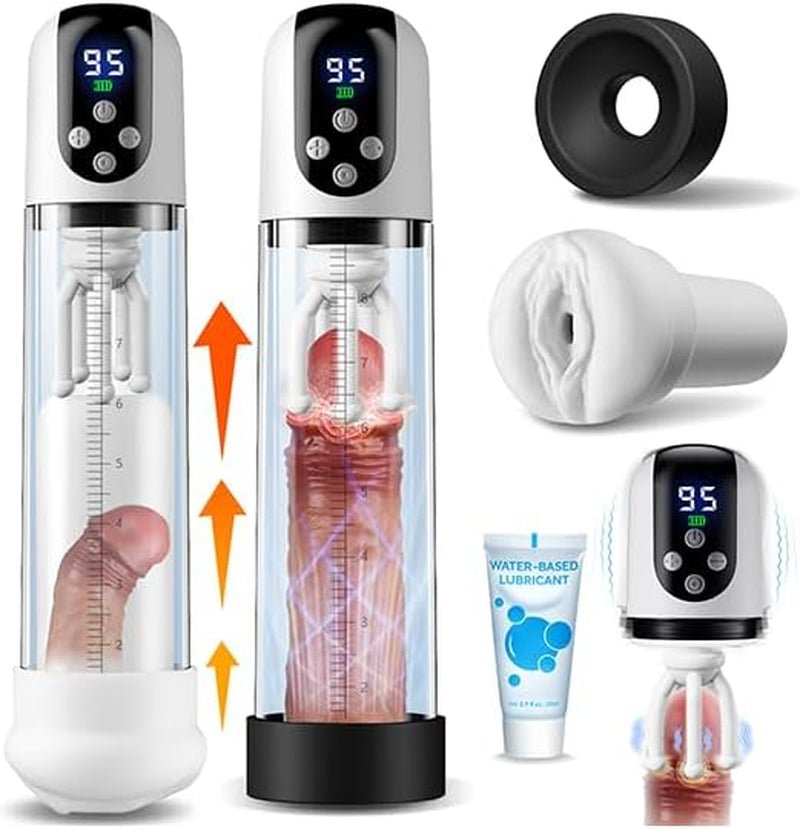 Male Penis Pump Sex Toys for Men, 3 - In - 1 Dick Enlarger Penis Extender & Male Masturbator, Detachable Glans Trainer with 5 Suction & 9 Vibration, Adult Sex Toys with Pocket Pussy for Men Masturbation - SinfulX - 