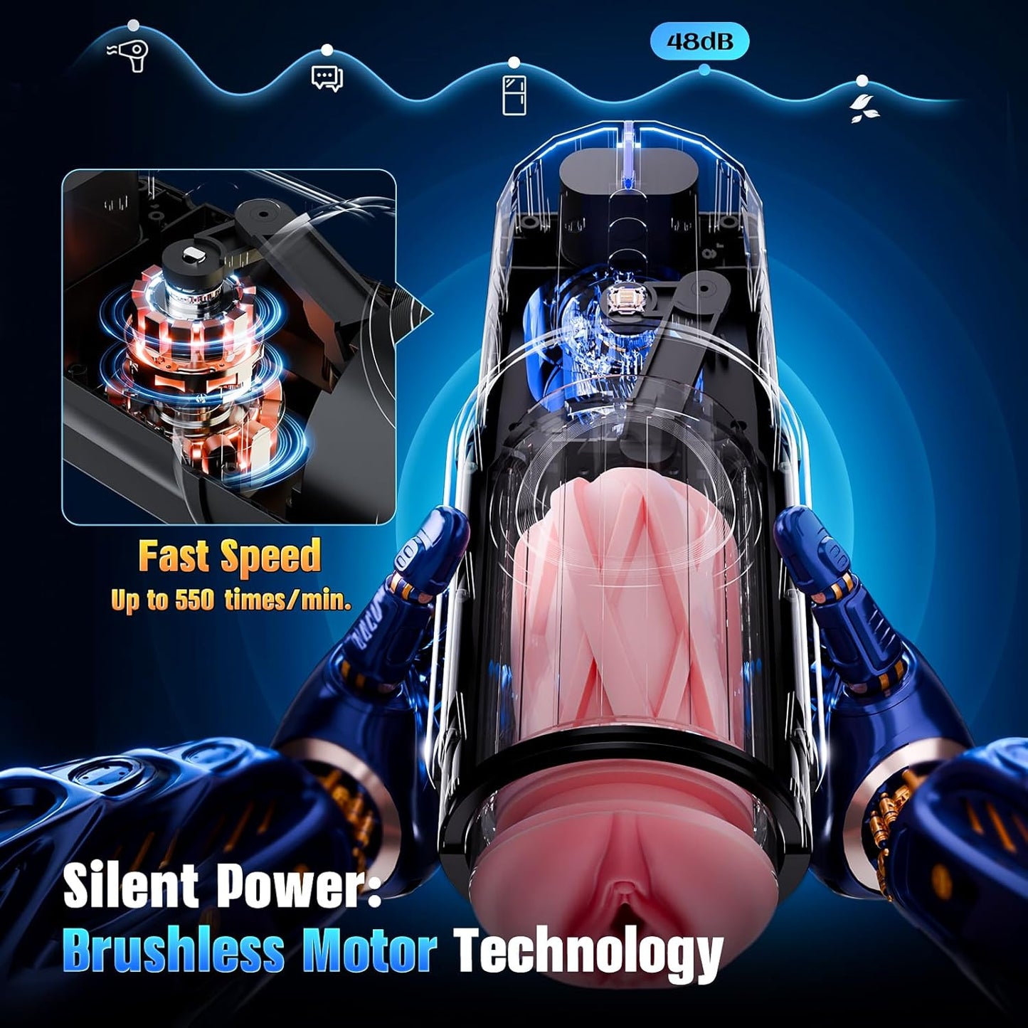 Male Masturbator Sex Toys for Men - AI & APP Control Thrusting Male Stroker with 360° Heating, 5 - Speed Smooth Motion Adult Men Sex Toy, Silent Brushless Motor, Pocket Pussy Sleeve & Phone Mount - SinfulX - 