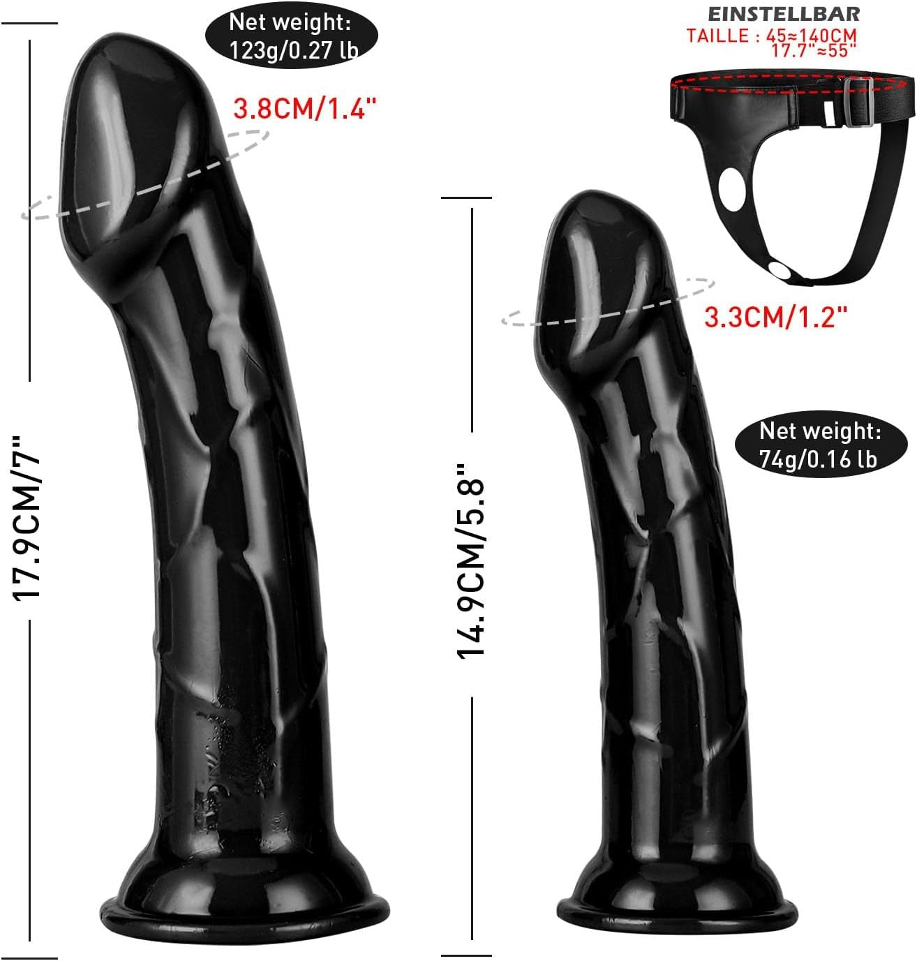 Harness Strap - On Realistic Dildos - Adjustable Strapless Strap - On Dildos with 2 Removeable Dildo Anal G - Spot Stimulation Sex Toys for Women Couples Lesbian (Double Dildo Black) - SinfulX - 