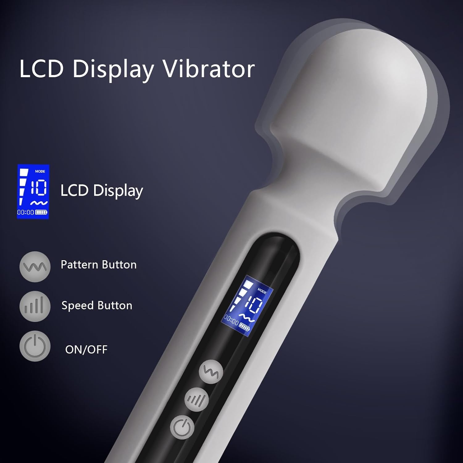SteelAura 12" Wand Vibrator LCD Display 10 Modes Waterproof - SinfulX - Personal Care > Sexual Wellness > Wand Vibrator