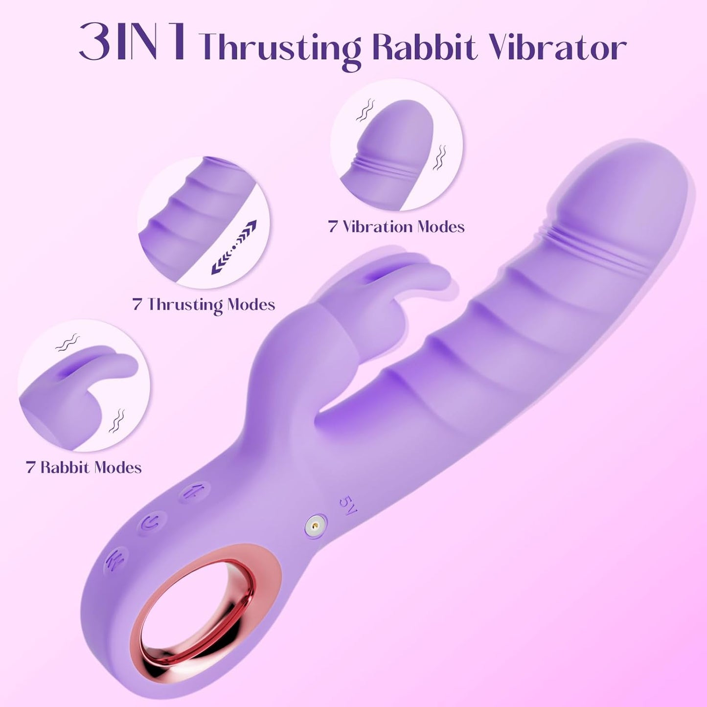 Thrusting Dildo Vibrator Adult Toys - Rabbit Vibrator Dildos with 7 Thrusting & Rabbit & Vibration Modes - Independent Control Sex Toys with Multiple Stimulation, G Spot Vibrator for Women