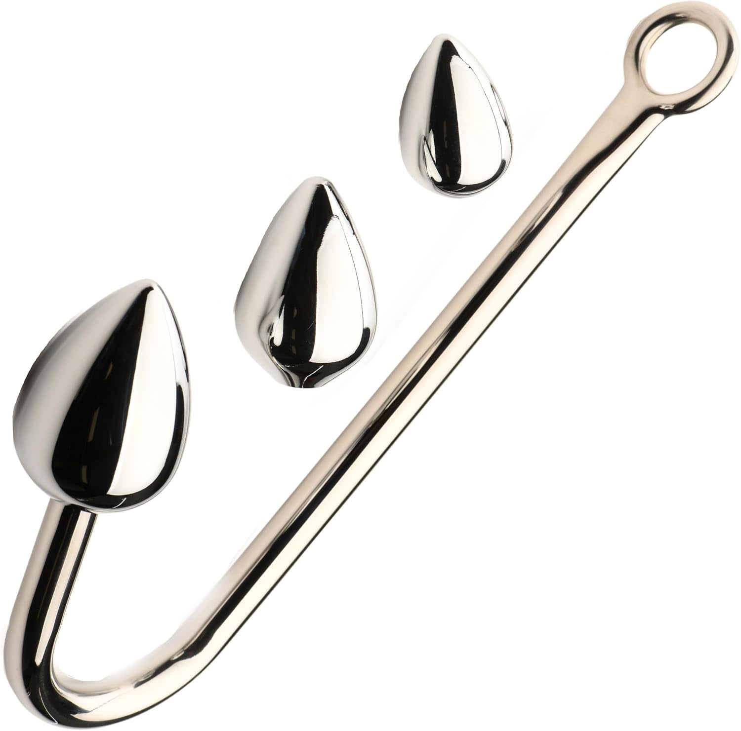 Anal Hook Trainer Anal Hook with 3 Plugs for Men, Women & Couples. Stainless Steel Hook, 3 Interchangeable Aluminum Alloy Plugs, Tapered for Easier Insertion. 4 Pieces, Grey - SinfulX - 