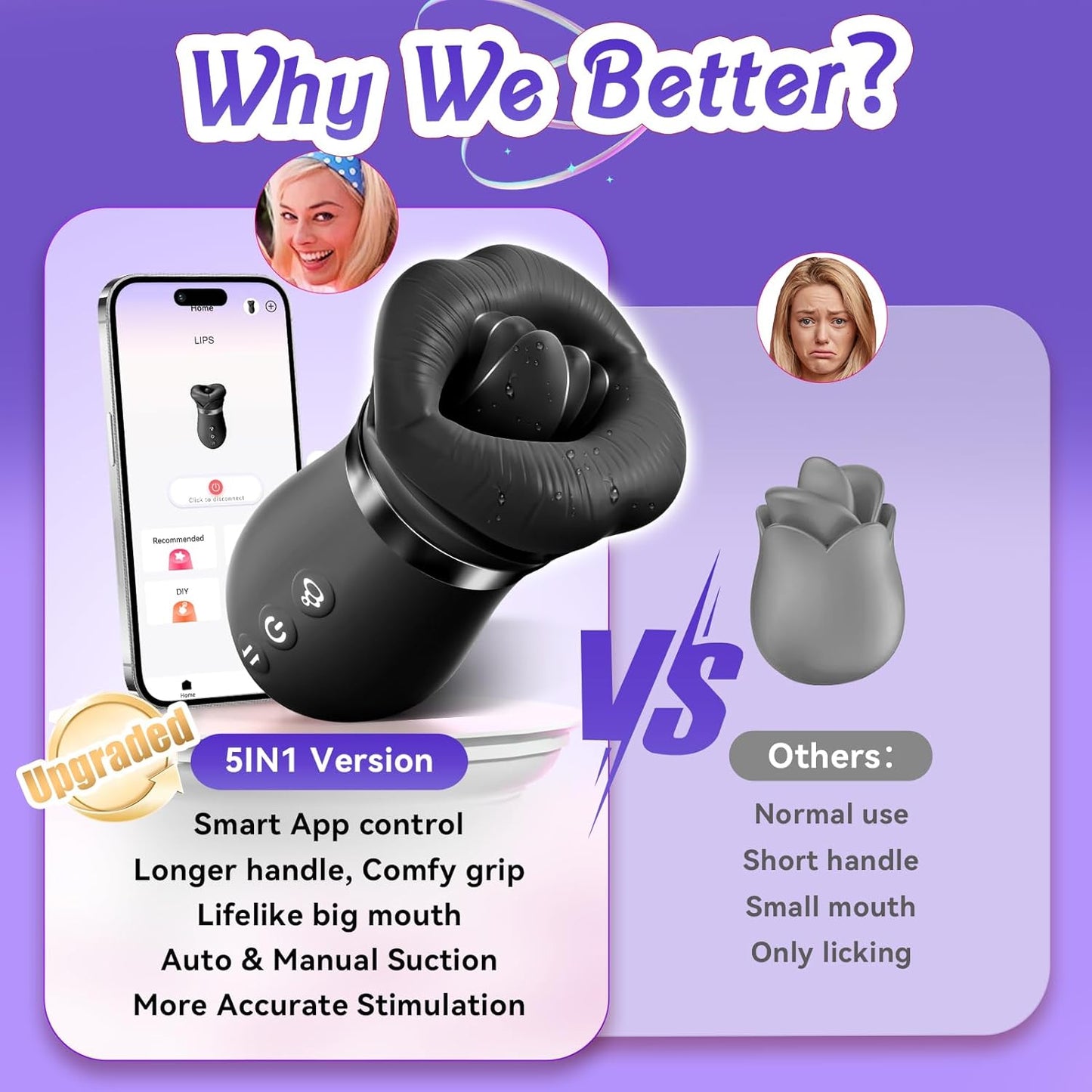 Vibrator Adult Sex Toys for Women - 5IN1 Mouth Sucking Vibrator Rose Sex Toy, 10 Tongue Licking, 3 Auto & 1 Manual Sucking Adult Toys New APP, Anal Clit Nipple Vibrators Female Couples Sex Toys - SinfulX - 