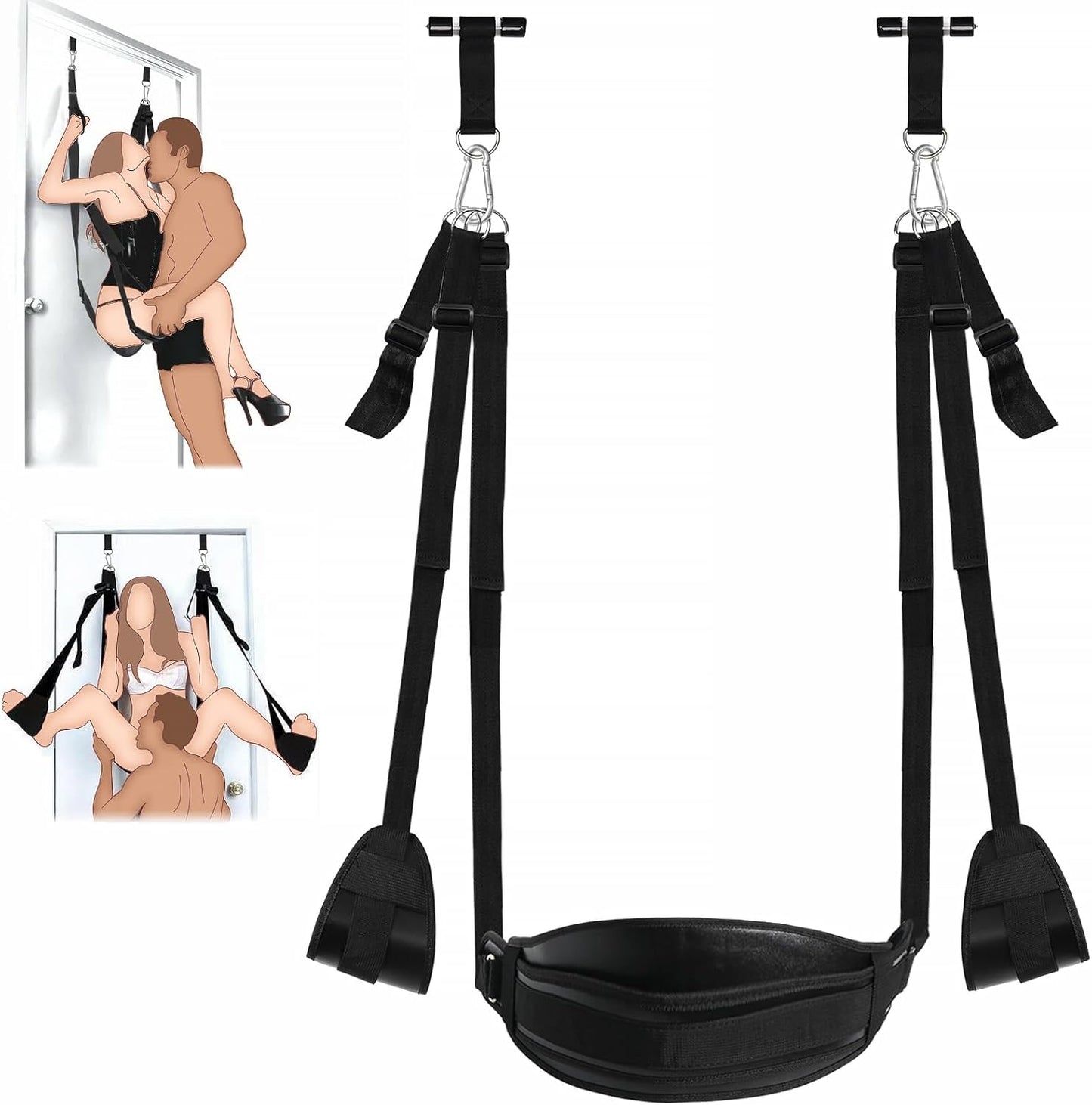 BDSM Door Sex Swings with Seat, Bondage Slave Leather Soft Plush Sex Slings with Adjustable Straps, Hanging Door Handcuffs Leg Restraints Spreader Kinky Adult Sex Toys for Couple, Holds up to 300Lbs