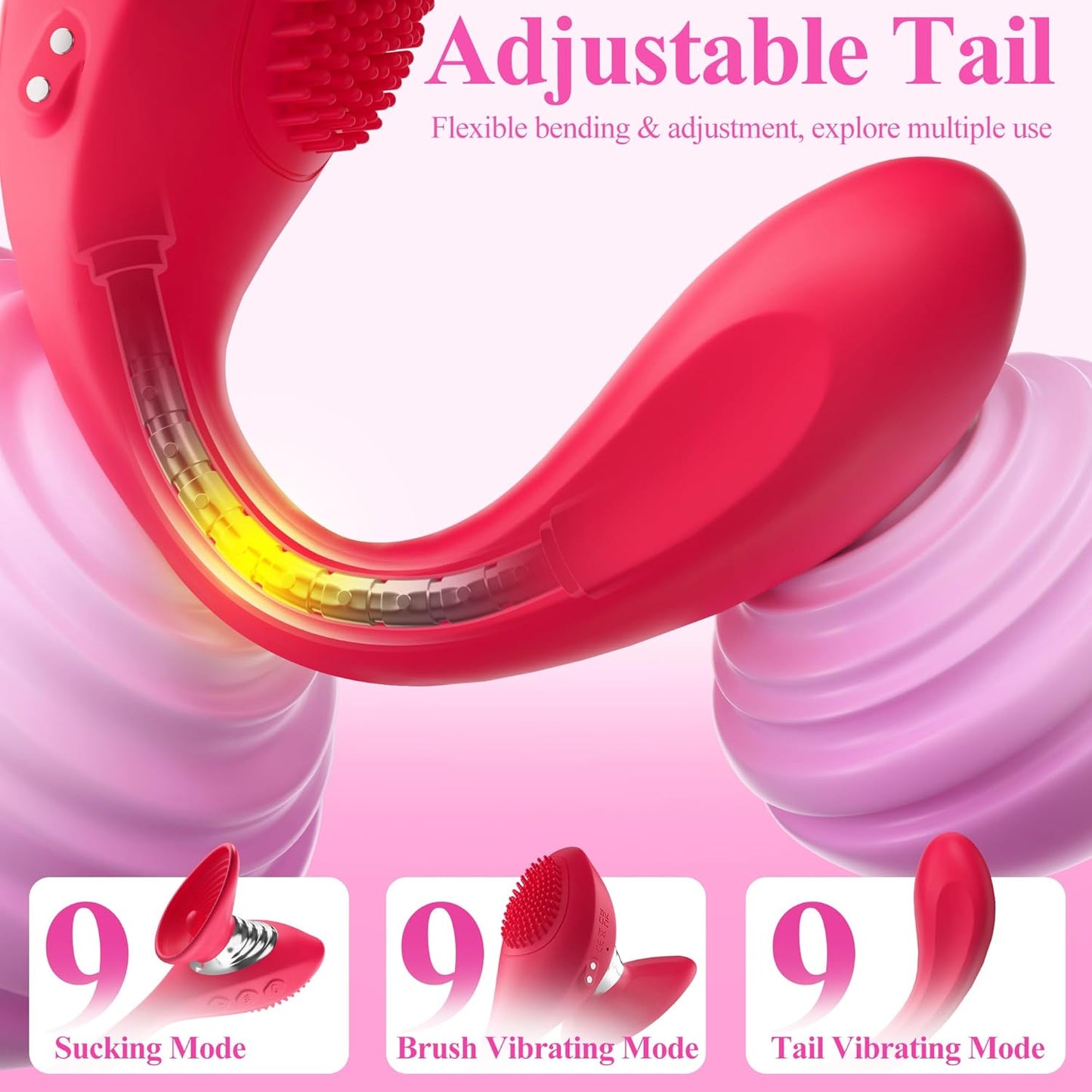 Sucking Vibrator Sex Toys for Women, 3IN1 Tongue Rose Toy G Spot Clitoral Vibrators for Nipple Clit Sucker, APP Control Adult Toys Dildo with 9 Suction 9 Vibration & 9 Vibrating Brush Modes - SinfulX - 