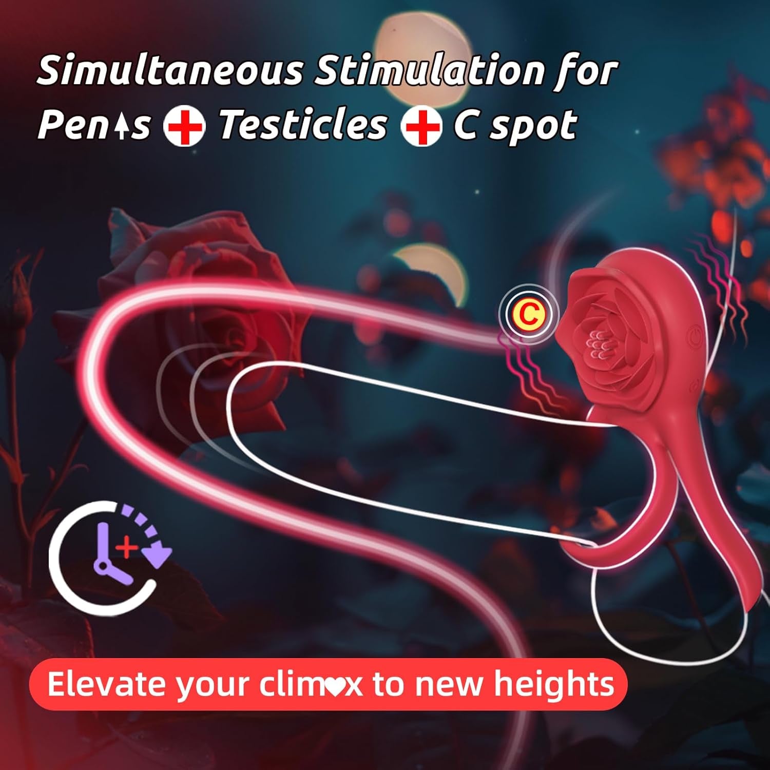 PetalGrip Rose Cock Ring Clit Stimulator 7 Modes Silicone - SinfulX - Personal Care > Sexual Wellness > Couples Cock Ring