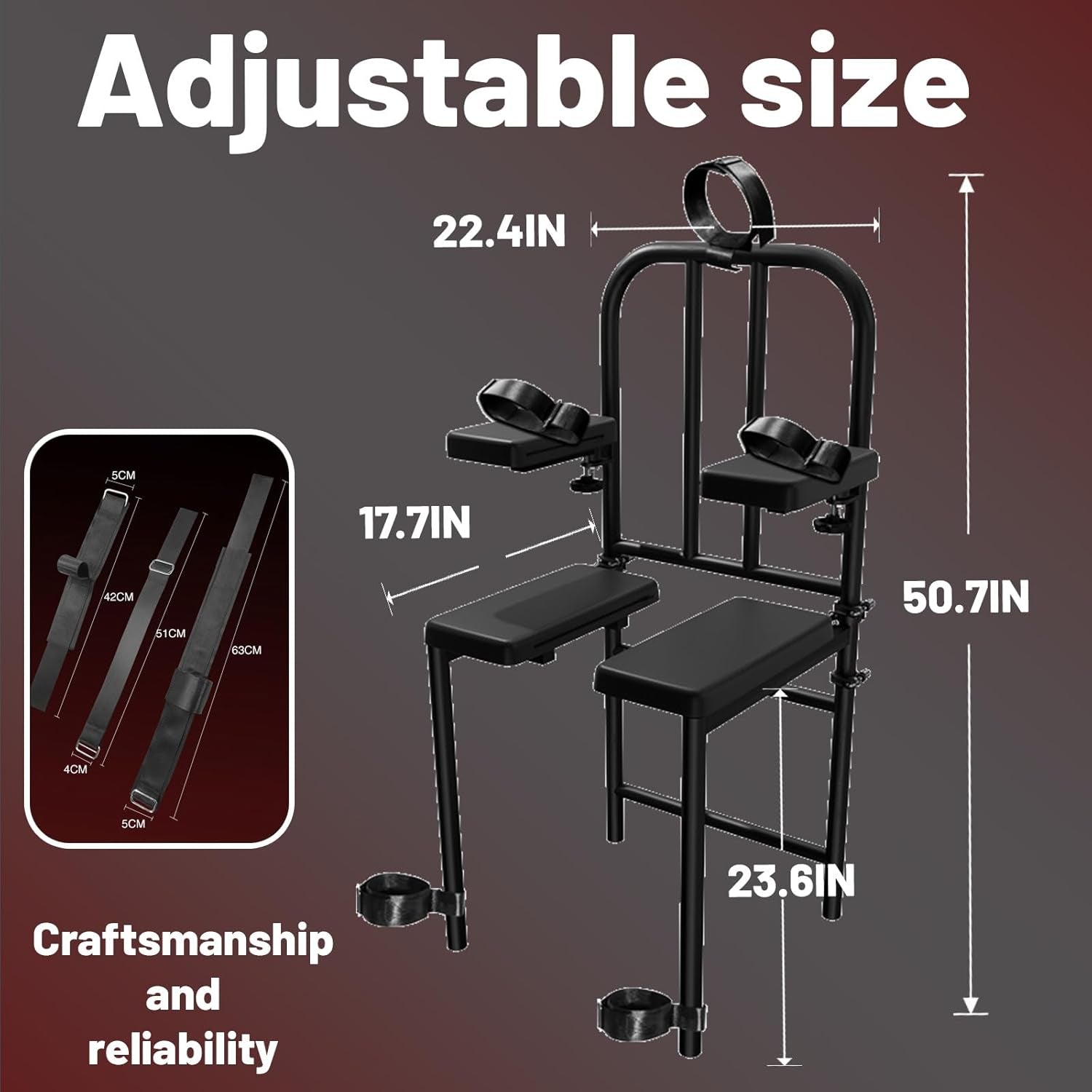 Premium Adjustable Sex Chair with Bondage Kit: Includes Handcuffs, Ankle & Neck Cuffs - Heavy Duty BDSM Furniture for Couples or Multiple Players, Adult Stool for Toning, Taming & Tantric Play - SinfulX - 