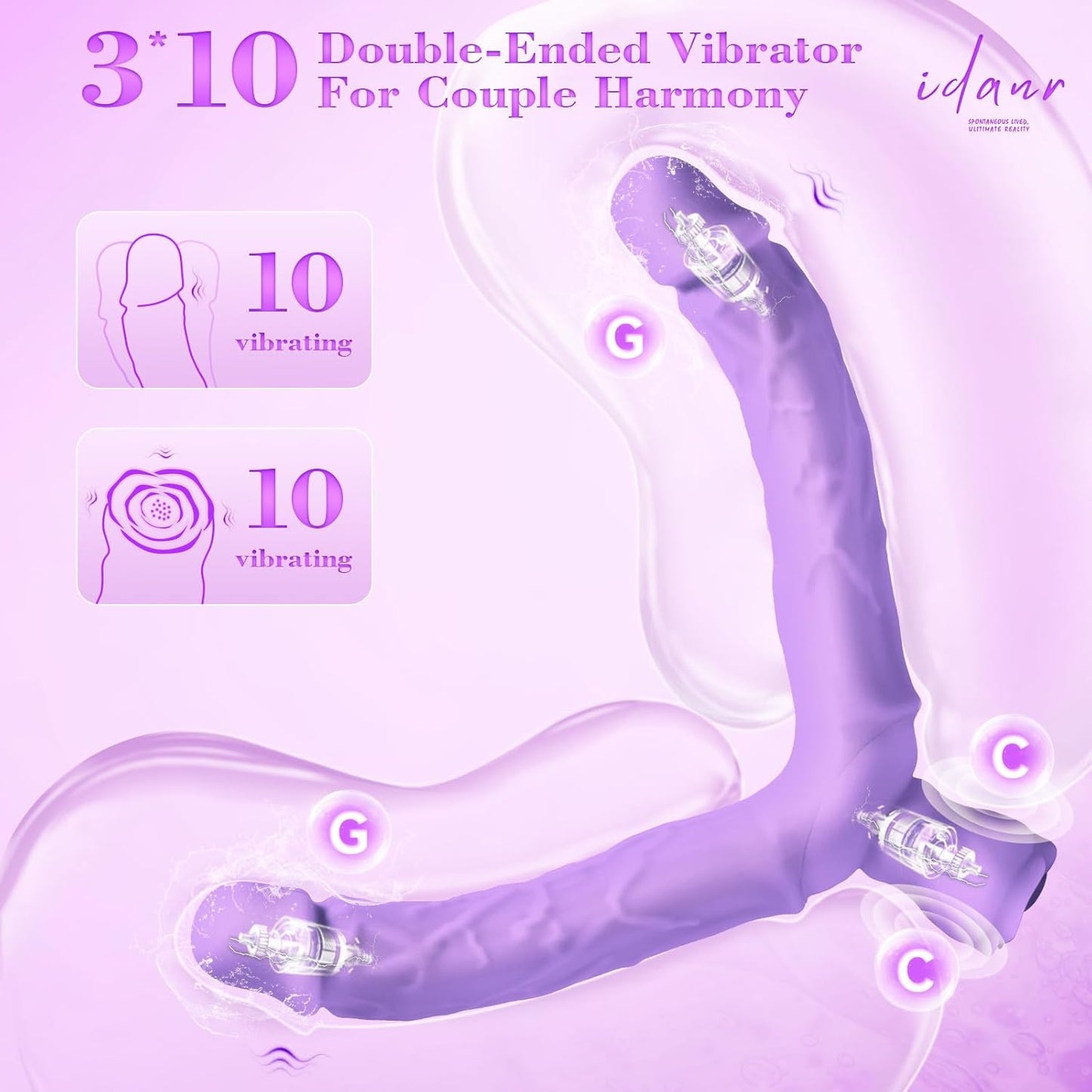 Double Dildo Lesbian Sex Toy, 15.75" Lesbian Toy Double Ended Sided Headed Dildo & Anal Dildos with 10 Vibrating Modes, Long Strapless & Strap on Dildos Rose Women Couple Gay Sex Toys - SinfulX - 