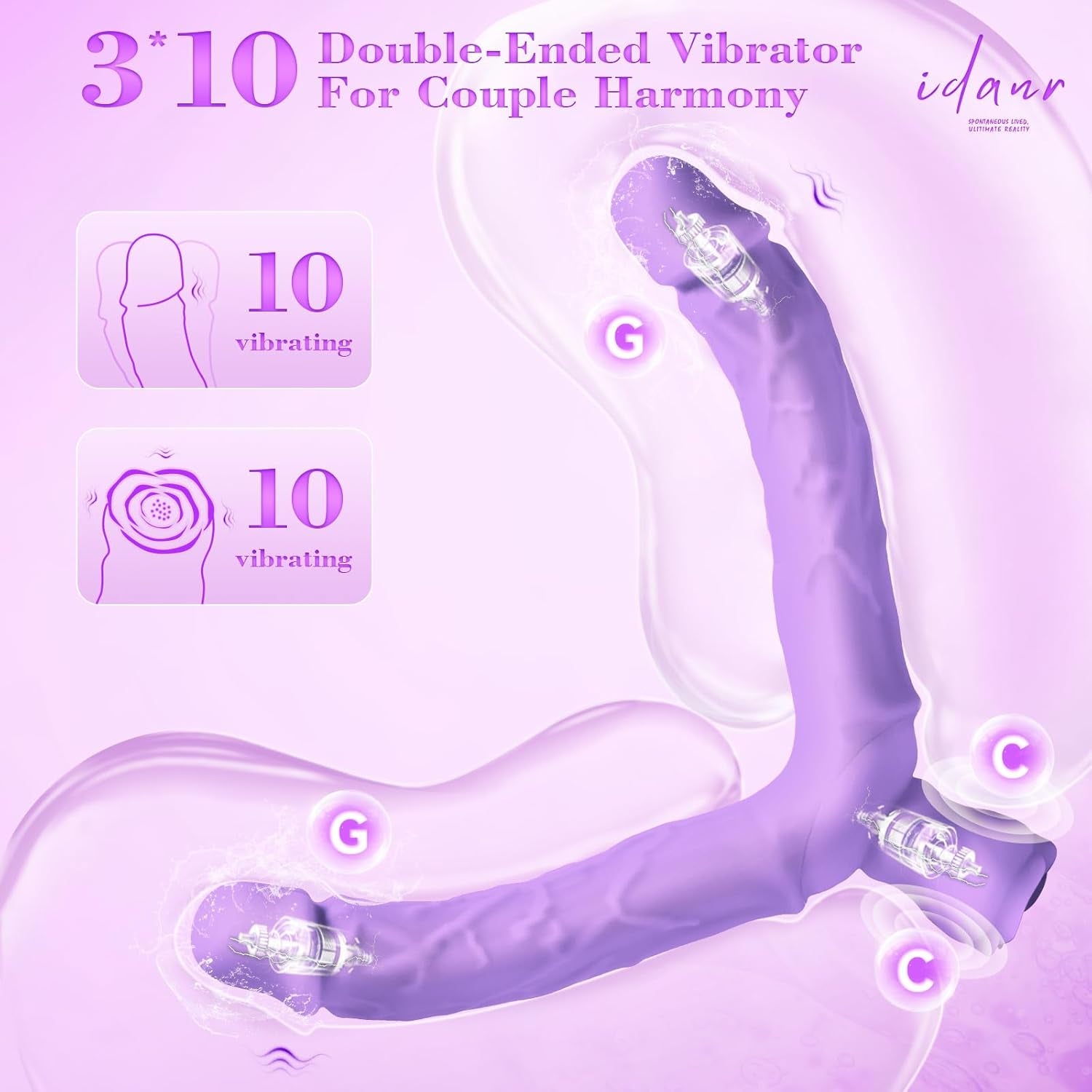 Double Dildo Lesbian Sex Toy, 15.75" Lesbian Toy Double Ended Sided Headed Dildo & Anal Dildos with 10 Vibrating Modes, Long Strapless & Strap on Dildos Rose Women Couple Gay Sex Toys - SinfulX - 