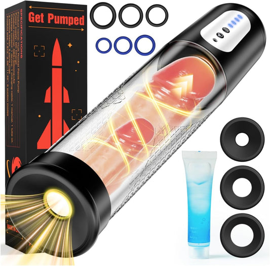Electric Penis Pump Sex Toys - Automatic Penis Vacuum Enlargement Pump with 4 Suction Intensities, Digital Display & Powerful Suction, Rechargeable Adult Toys Training for Men Stronger Bigger Erection - SinfulX - 
