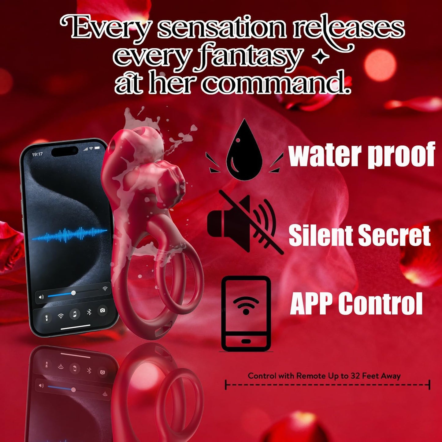 CrimsonSwitch Convertible Cock Ring Clit Stimulator App Control - SinfulX - Personal Care > Sexual Wellness > Couples Cock Ring