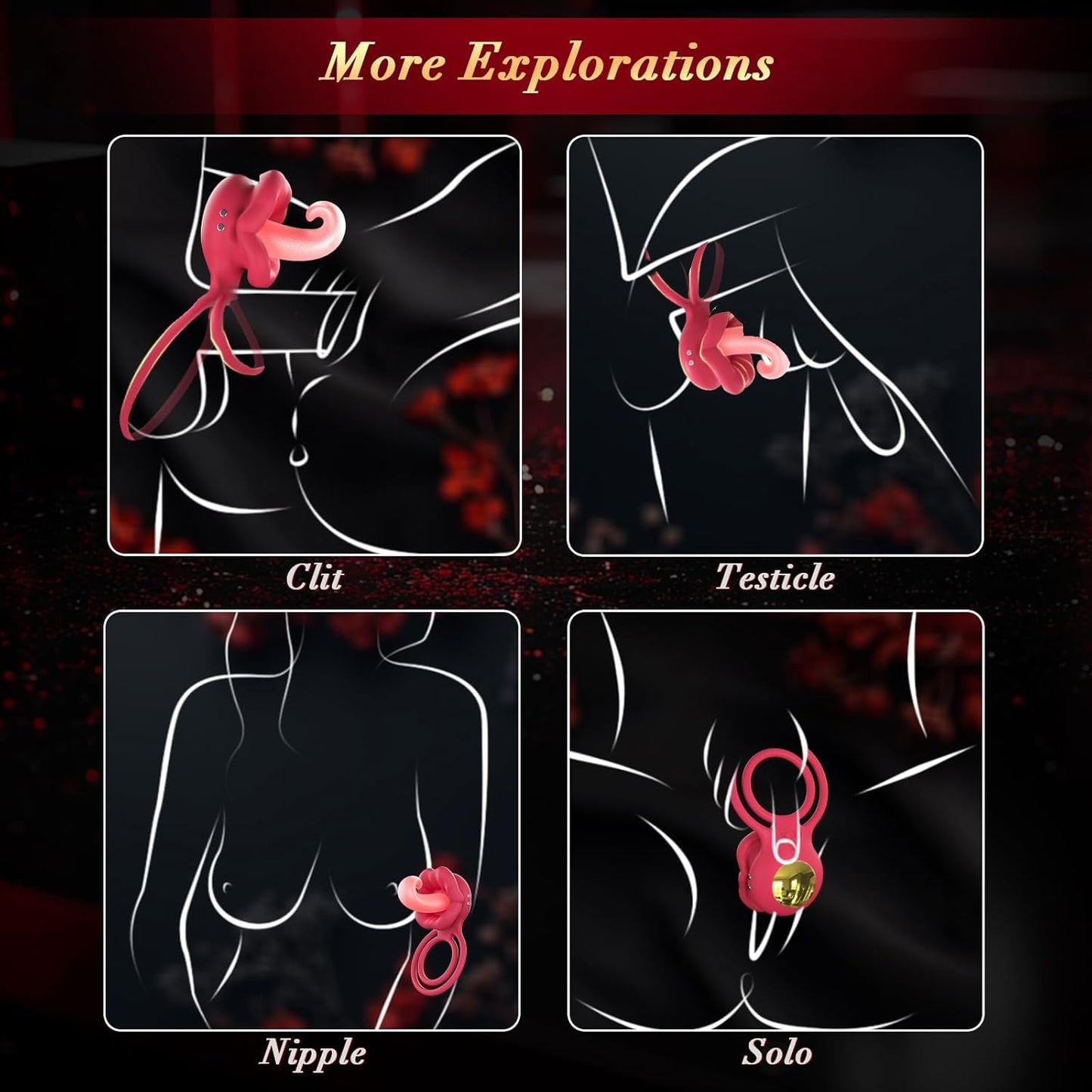 TongueWave Tongue Clit Vibrating Cock Ring 10 Modes Silicone - SinfulX - Personal Care > Sexual Wellness > Couples Cock Ring