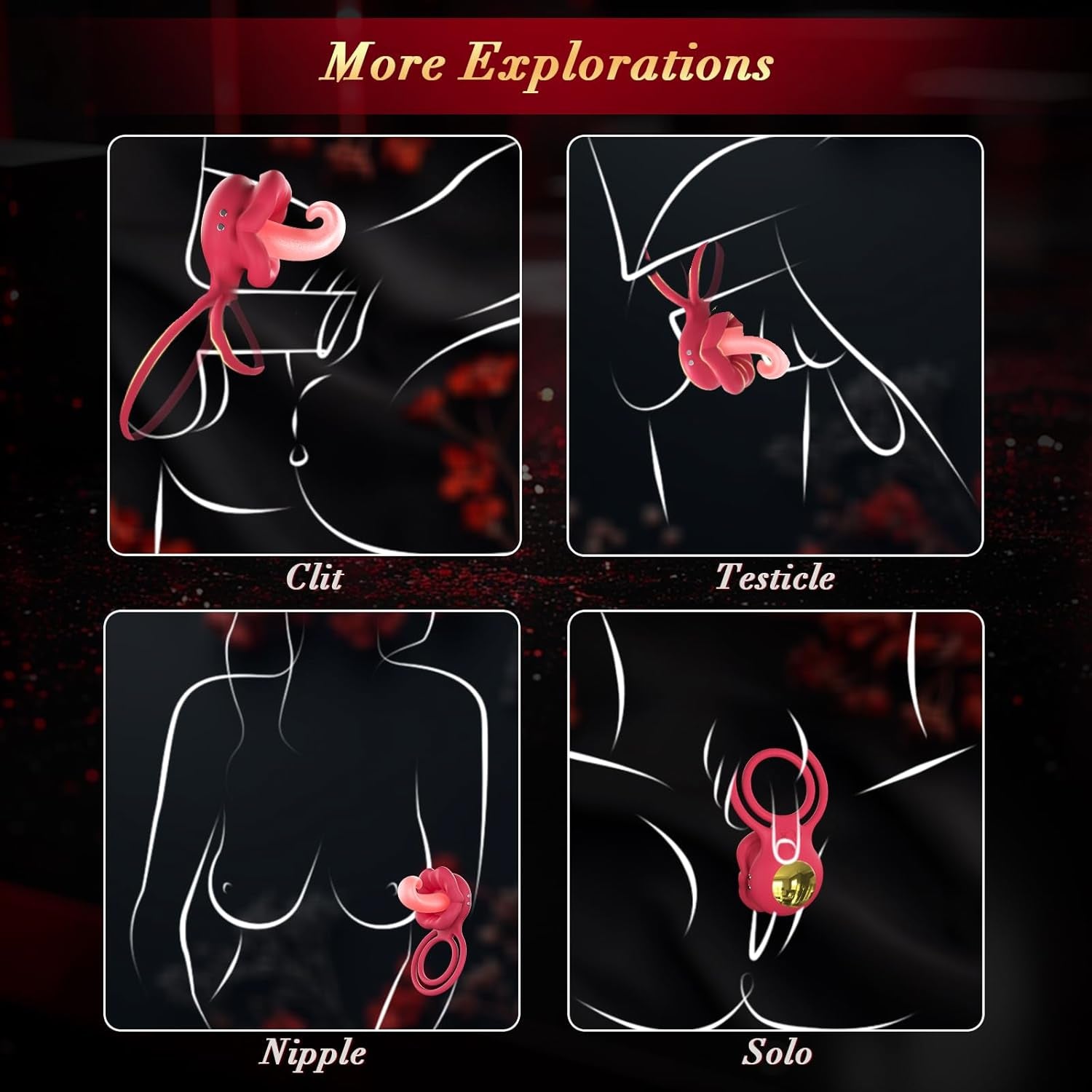 TongueWave Tongue Clit Vibrating Cock Ring 10 Modes Silicone - SinfulX - Personal Care > Sexual Wellness > Couples Cock Ring