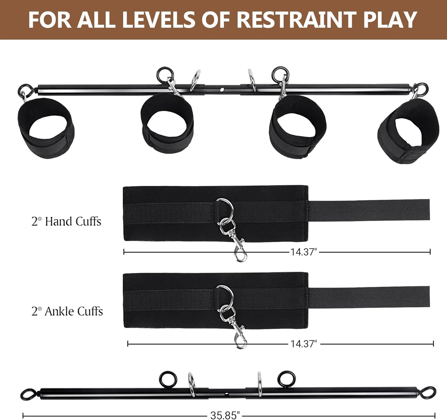 BDSM Spreader Bar Couples Sex Toys, Bondage Restraints with Adjustable Handcuffs, Adjustable BDSM Sex Bar Toys Detachable, Bondage Set Adult Sex Toy for Couple - SinfulX - 