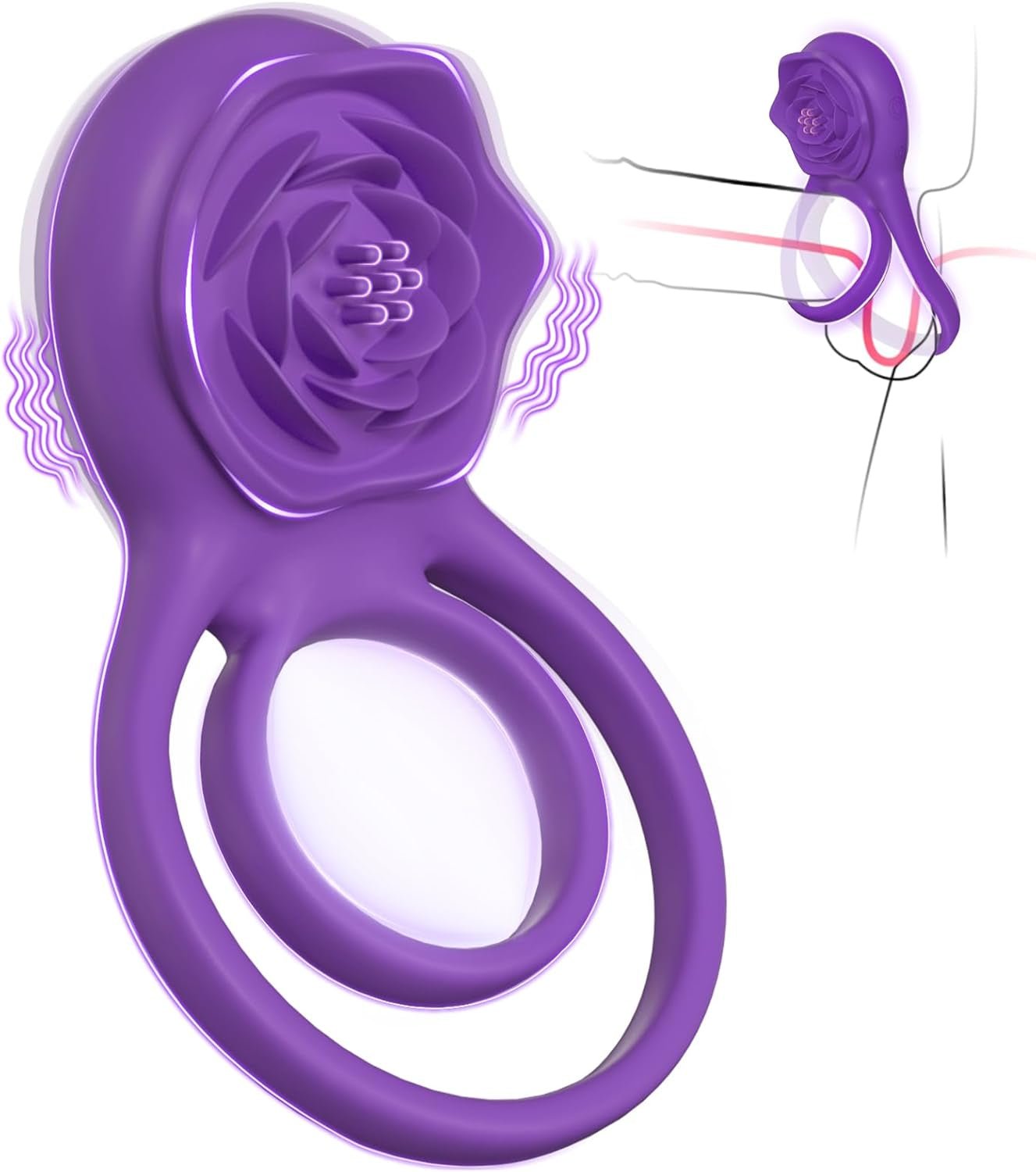 VioletLockX Purple Cock Ring Rose Clit Vibrator 7 Modes - SinfulX - Personal Care > Sexual Wellness > Couples Cock Ring