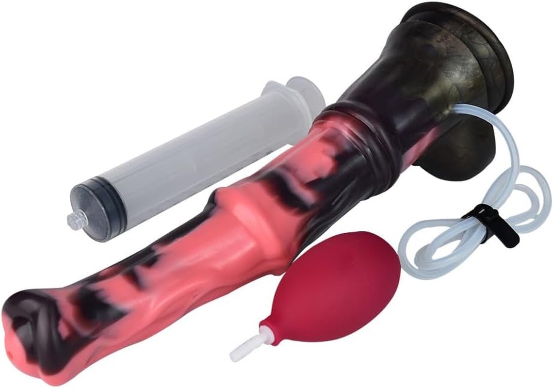 12 Inch Horse Dildo Huge Pink Black Squirting Ejaculating Silicone Dildos with Ring Shaft and Strong Hands Free Suction Cup Waterproof Animal Dildo Large Anal Plug Sex Toy Suitable for Adult Men Women - SinfulX - 