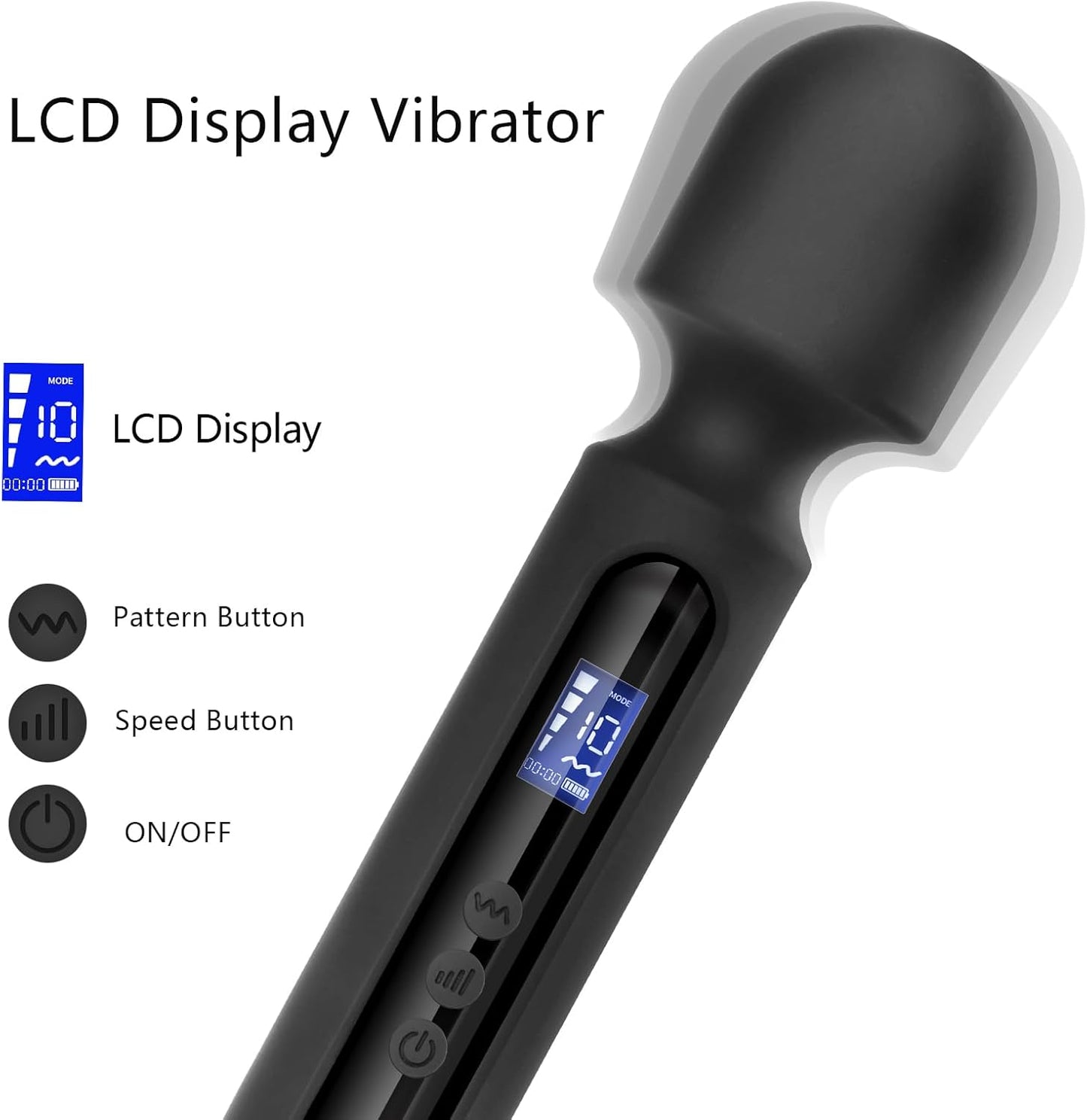 MidnightCommand 12" Wand Vibrator LCD Display 10 Patterns Waterproof - SinfulX - Personal Care > Sexual Wellness > Wand Vibrator