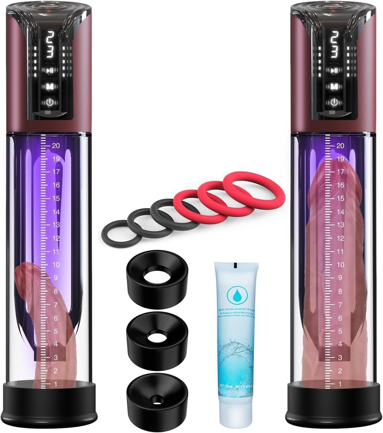 Electric Penis Pump Male Sex Toys Vacuum Pump with 4 Suction Intensities Automatic Penis Extender and 6 Rings, Adult Toys for Men Dick Enlarger Erection (Black) - SinfulX - 