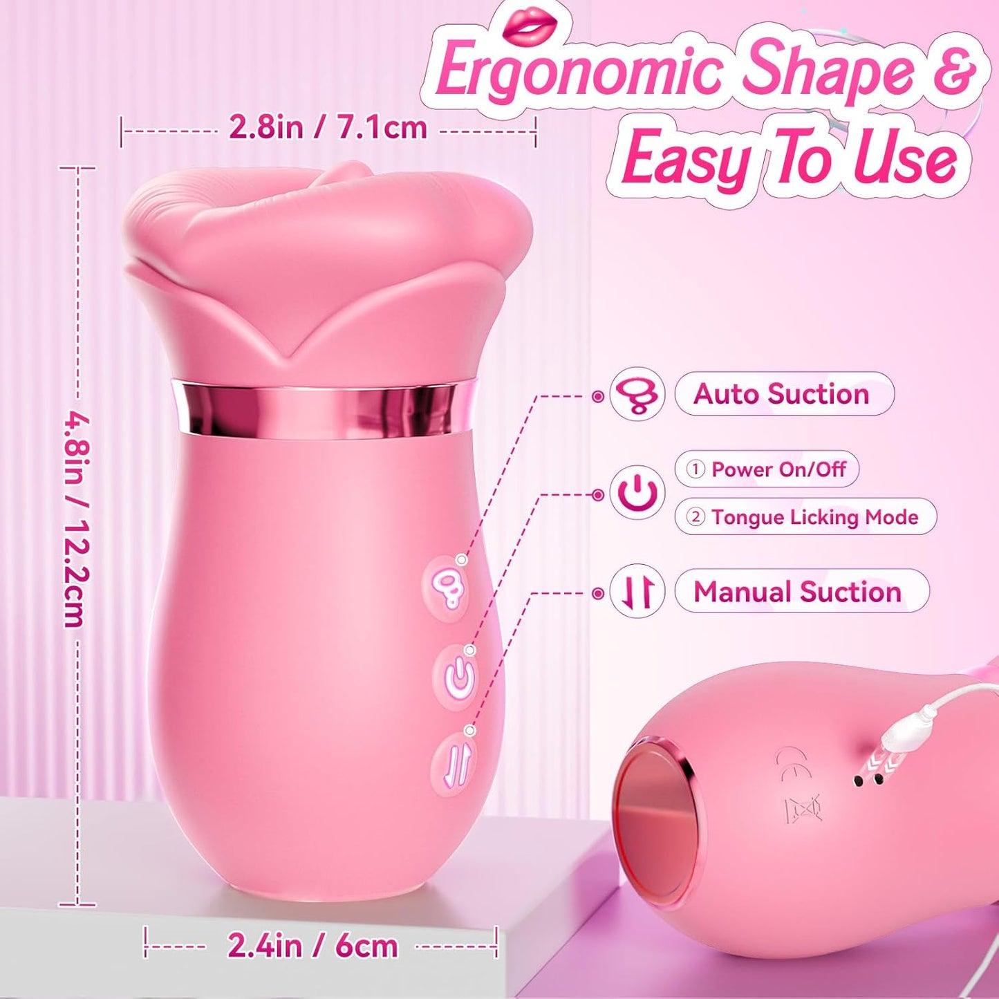 Vibrator Adult Sex Toys for Women - 5IN1 Mouth Sucking Vibrator Rose Sex Toy, 10 Tongue Licking, 3 Auto & 1 Manual Sucking Adult Toys New APP, Anal Clit Nipple Vibrators Female Couples Sex Toys - SinfulX - 