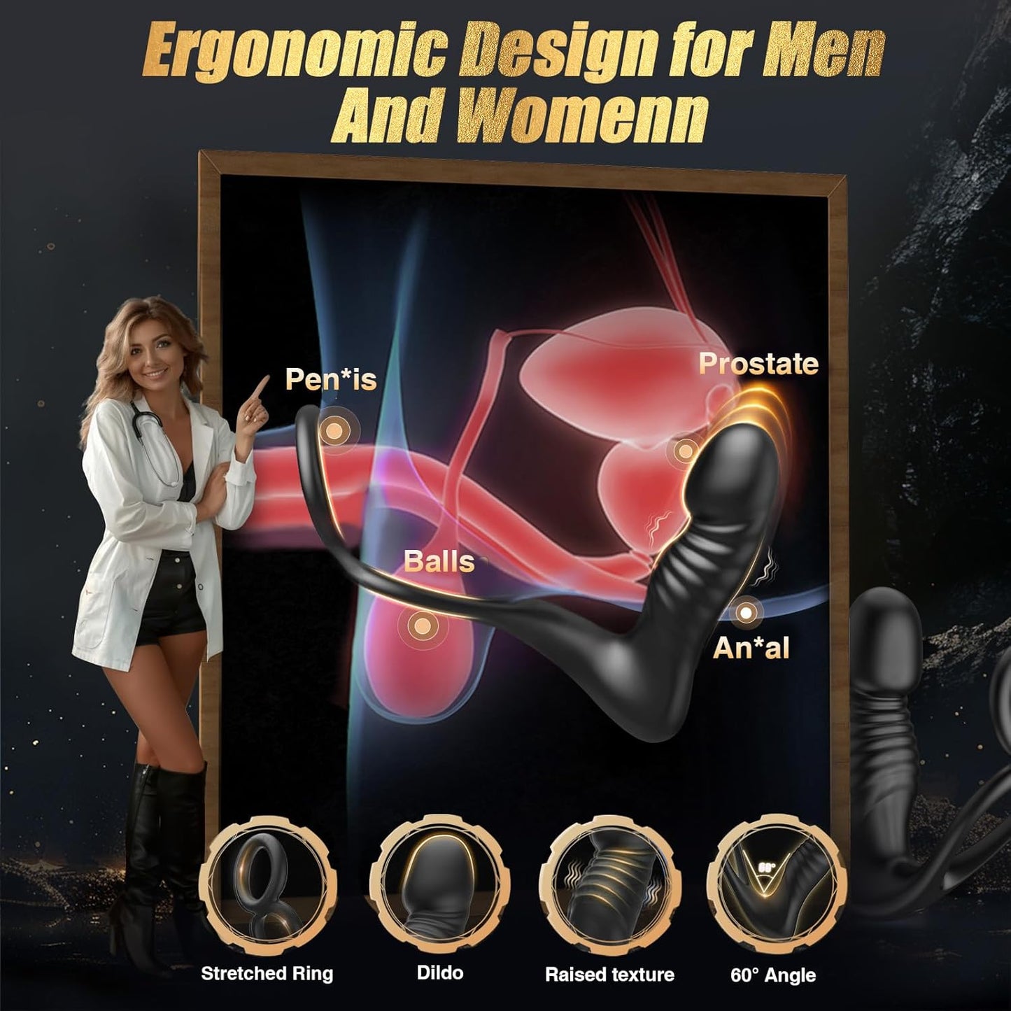 HeatCore Heating Prostate Massager Cock Ring 9 Modes Remote - SinfulX - Personal Care > Sexual Wellness > Prostate Massager Cock Ring