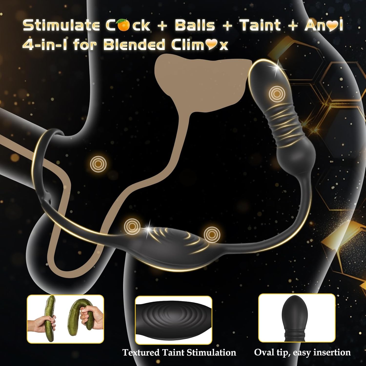 QuadThrust Thrusting Prostate Massager Cock Ring App Remote 9 Modes - SinfulX - Personal Care > Sexual Wellness > Prostate Massager Cock Ring