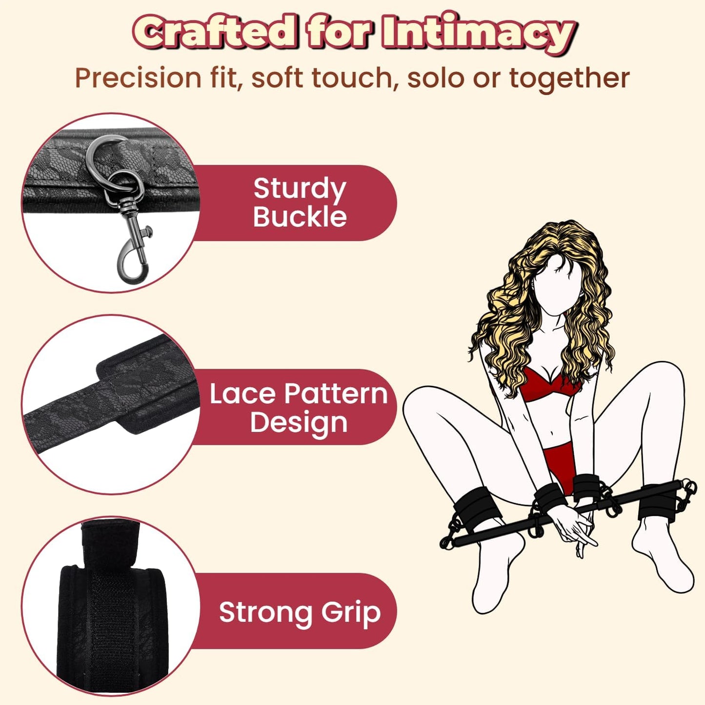 Spreader Bar Sex Toys BDSM Bondage Restraints with Handcuffs Ankle Cuffs for Couples Adults SM Games Adjustable 22 - 36 Inch - SinfulX - 