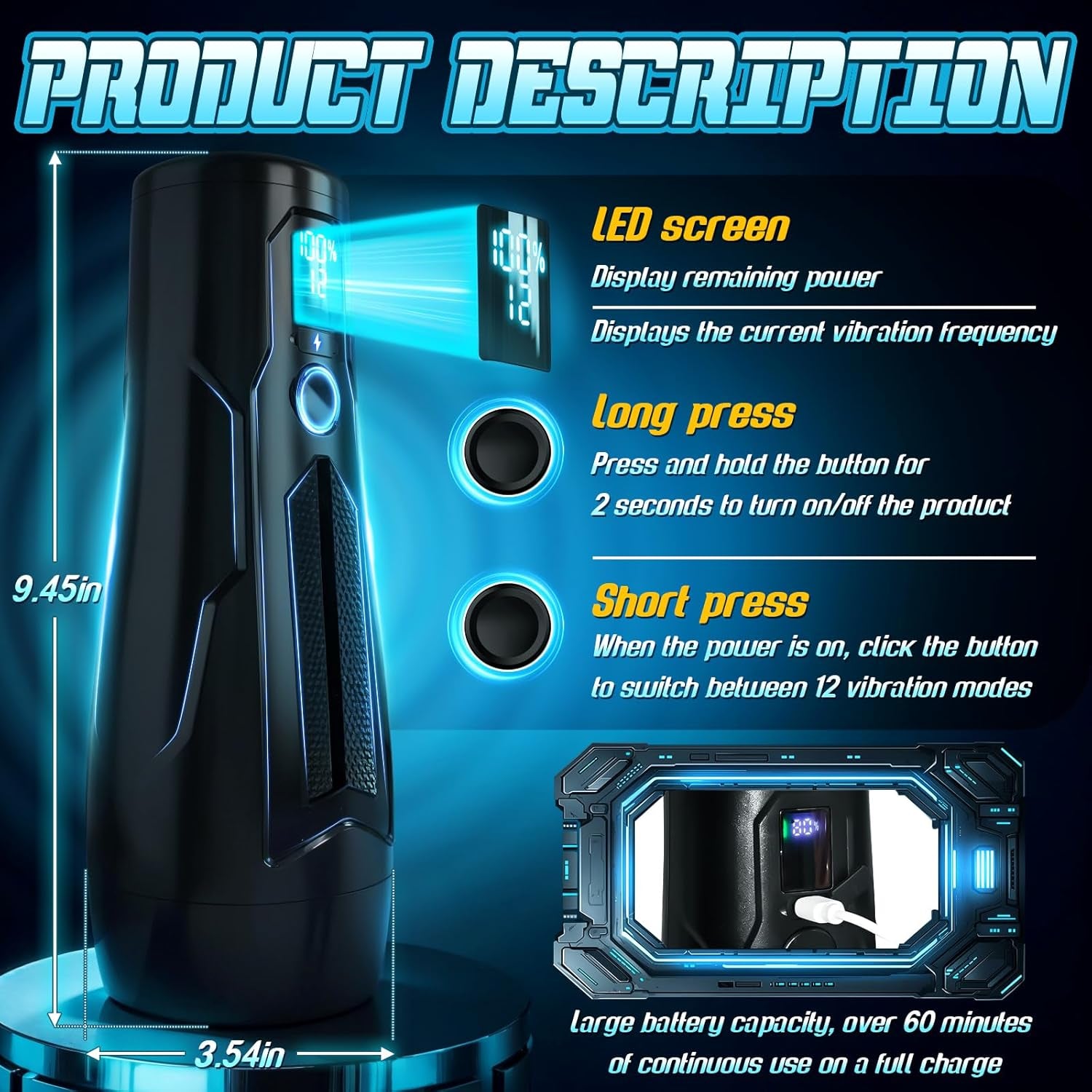 Male Masturbator Sex Toys for Men Realistic Pocket Pussy with 7.09" Depth Lifelike Textured Vagina and 12 Vibration Mode, Soft Stroker Toys, Penis Training Adult Toy