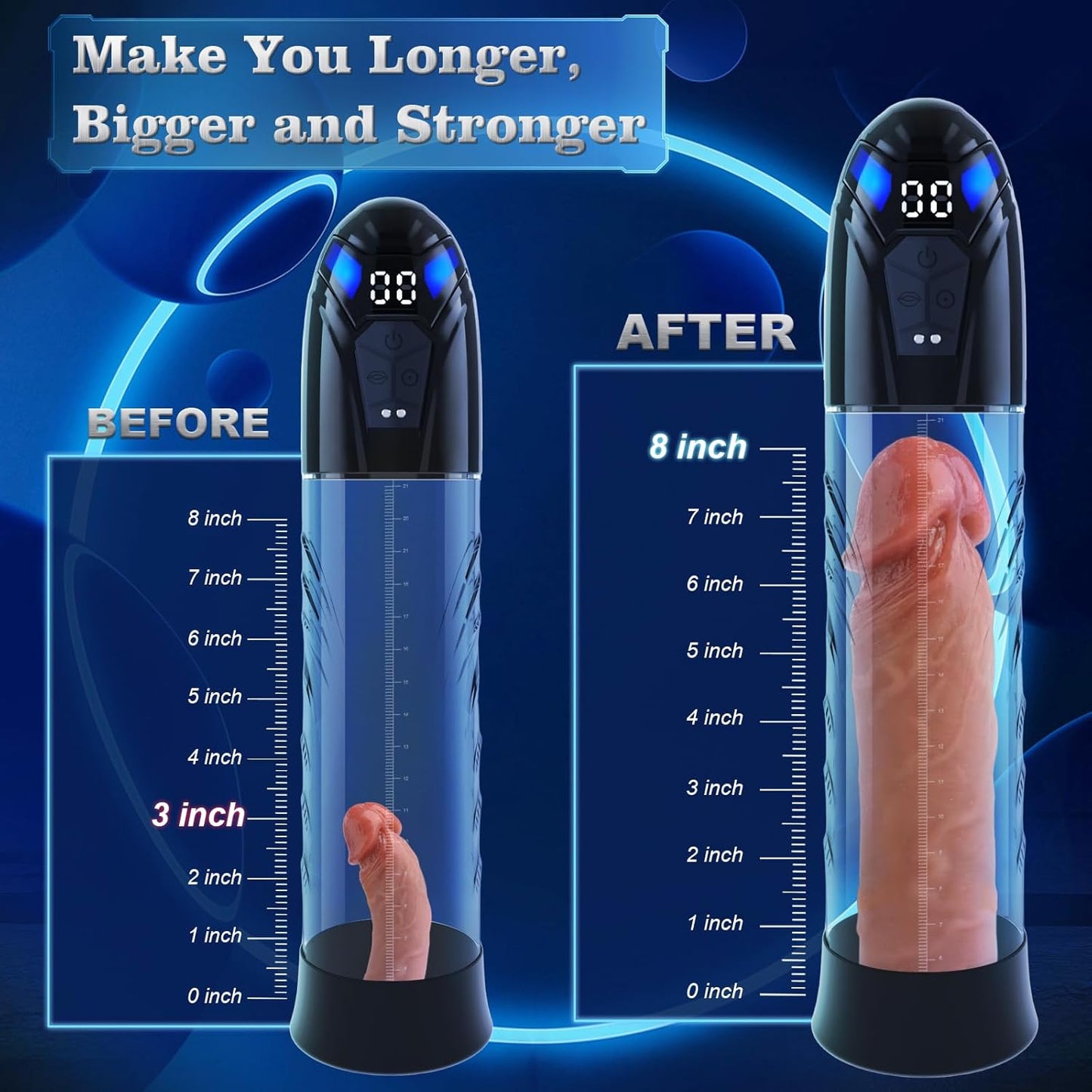 Electric Penis Pump Adult Sex Toys for Men Automatic Enlargers & Extend Pump for Men with 10 Erection Training Modes Male Masturbator Male Penis Pump Entender Pumps & Enlargers (6 Cock Rings) - SinfulX - 