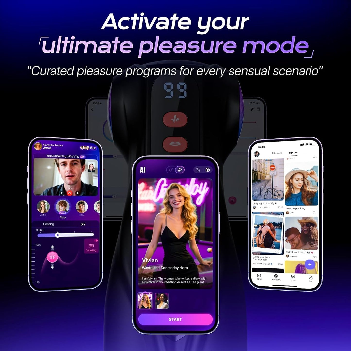 Male Masturbator Sex Toys for Men - AI Sync 3 Sleeves Mens Sex Toy Adult Toys with 9 Sucking & 9 Vibrating, Pocket Pussy Penis Pump Colorful Lighting Male Stroker Blowjob Erotic Massage Kits - SinfulX - 