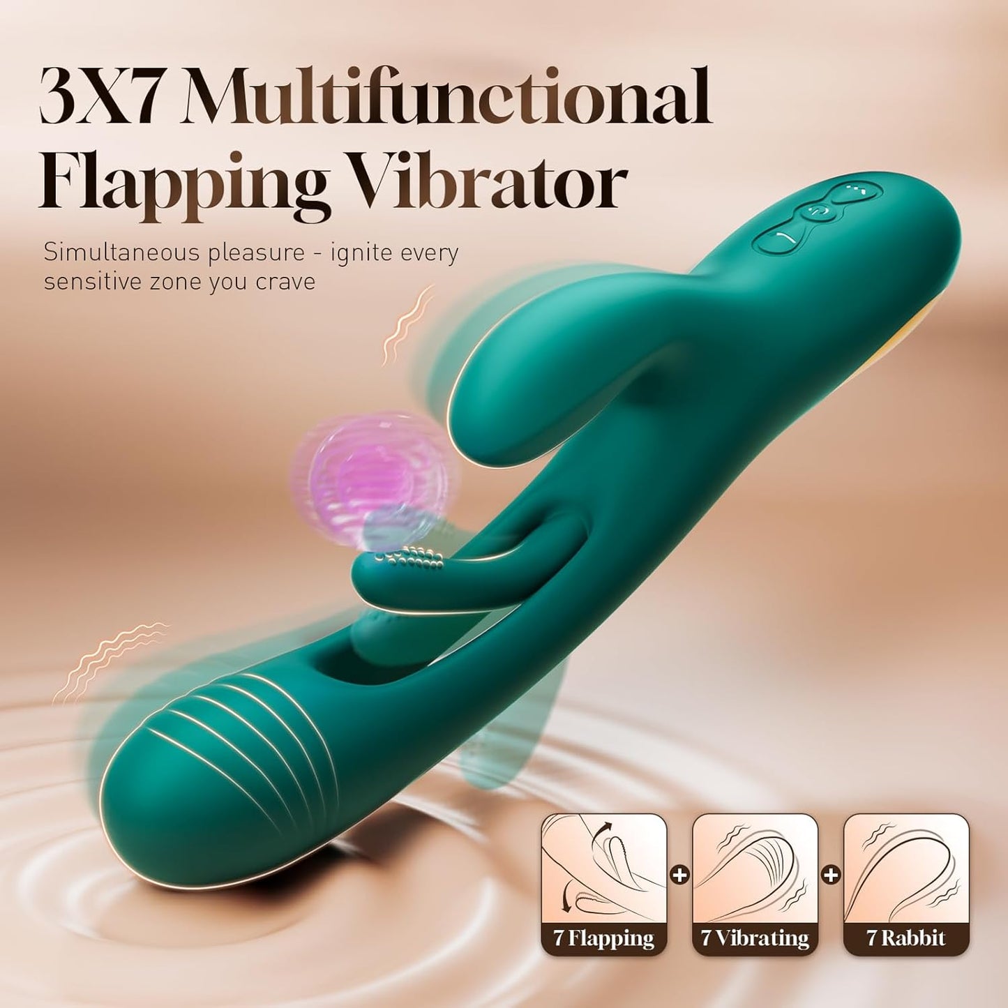 Vibrator Dildo Rabbit Sex Toys - G Spot Vibrator Massager for Women Clitoral Nipple Stimulation, 3 in 1 Sex Toys with 14 Vibration & 7 Tongue Licking Flapping, Adult Product Aurieel (Green) - SinfulX - 