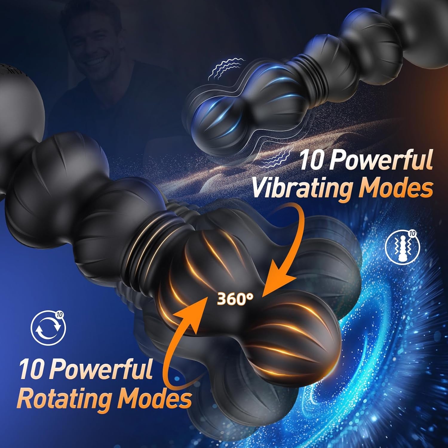 Thrusting Anal Beads Prostate Massager, Anal Vibrator Anal Toys Butt Plug 10 Vibrating Thrusting Anal Plug Male Sex Toys for Men Women Adult Toys Gradual Bead Anal Trainer App (Jet - Black) - SinfulX - 