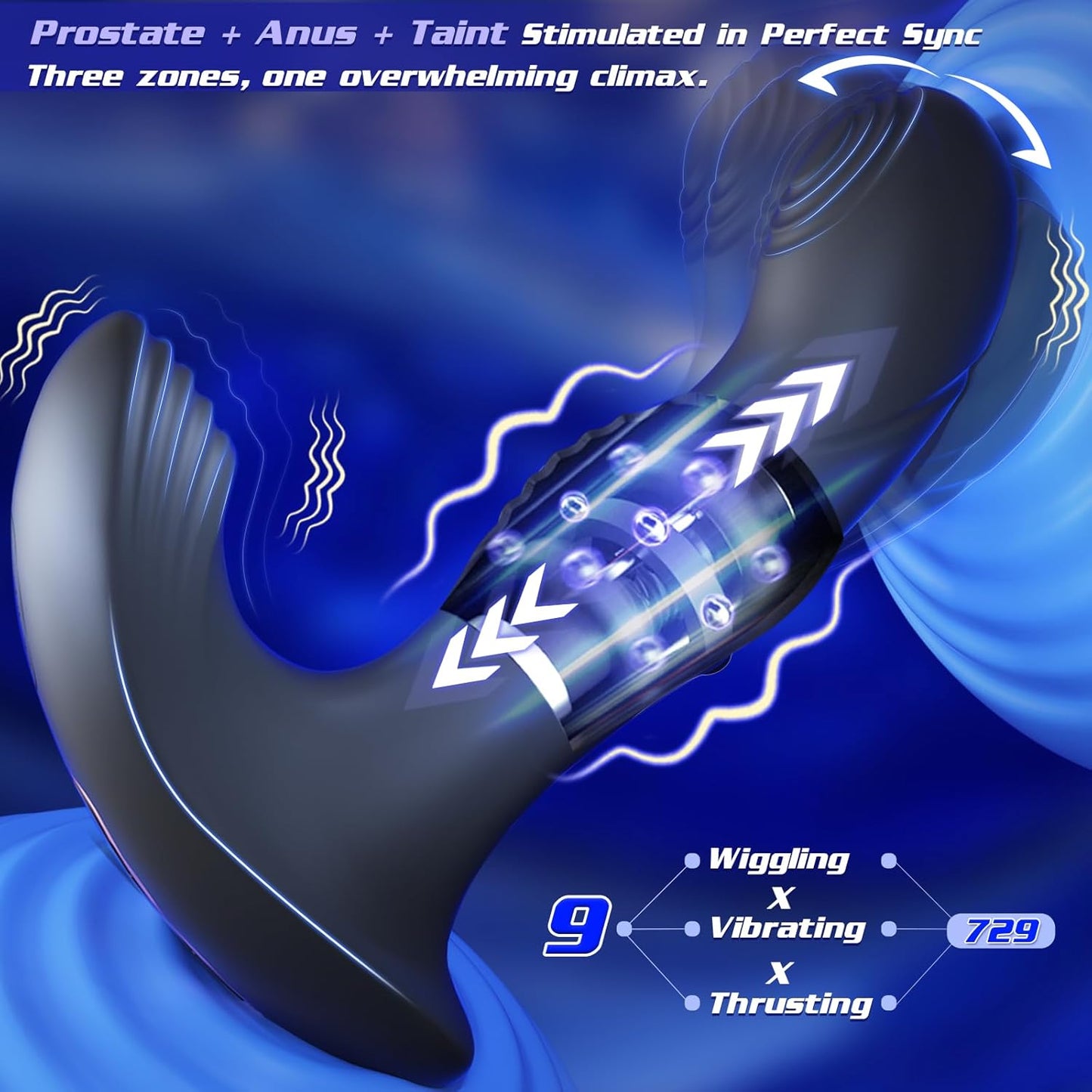Wiggling Prostate Massager with Beaded Thrusting Ring, Vibrating Anal Butt Plug, App Remote Control Anal Male Adult Sex Toys for Men Women Couples, Anal Dildo Vibrator Sex Toy Game Play - SinfulX - 