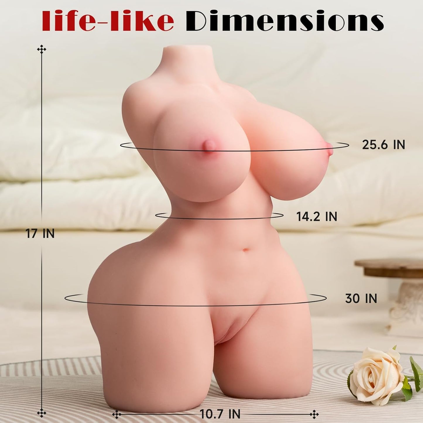 Life Size Sex Doll Male Masturbator - 17.6LB Realistic Torso Sex Dolls 2:1 Hip - To - Waist Ratio Big Boobs & Soft Ass, Pocket Pussy Built - In Adjustable Skeleton Sex Toy for Men Masturbation - SinfulX - 