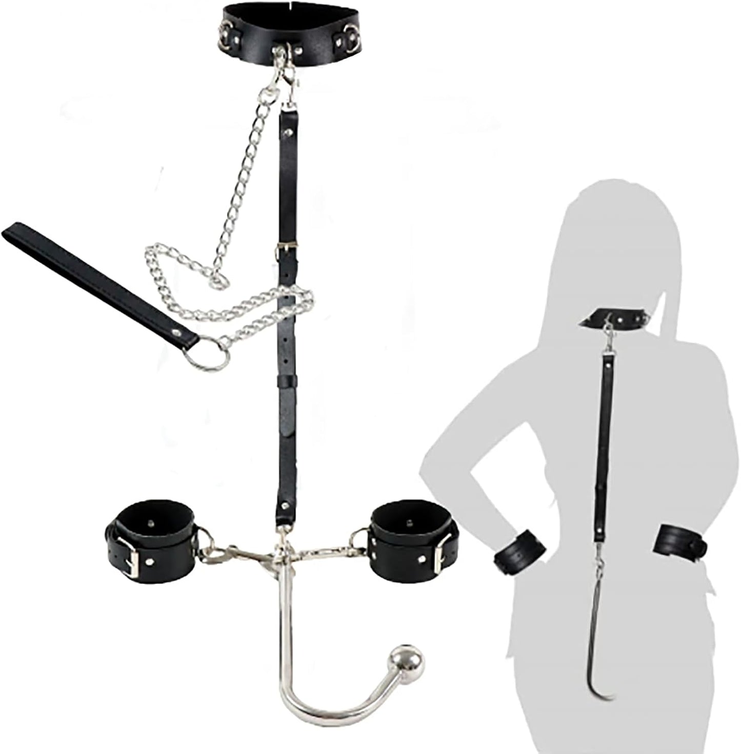 BDSM Anal Hooks Kit Adult Sex Toys Slave Restraints Set with Handcuffs Leash Collar Fetish Sex Bondage Roleplay SM Game Bedroom for Couples Women Men - SinfulX - 