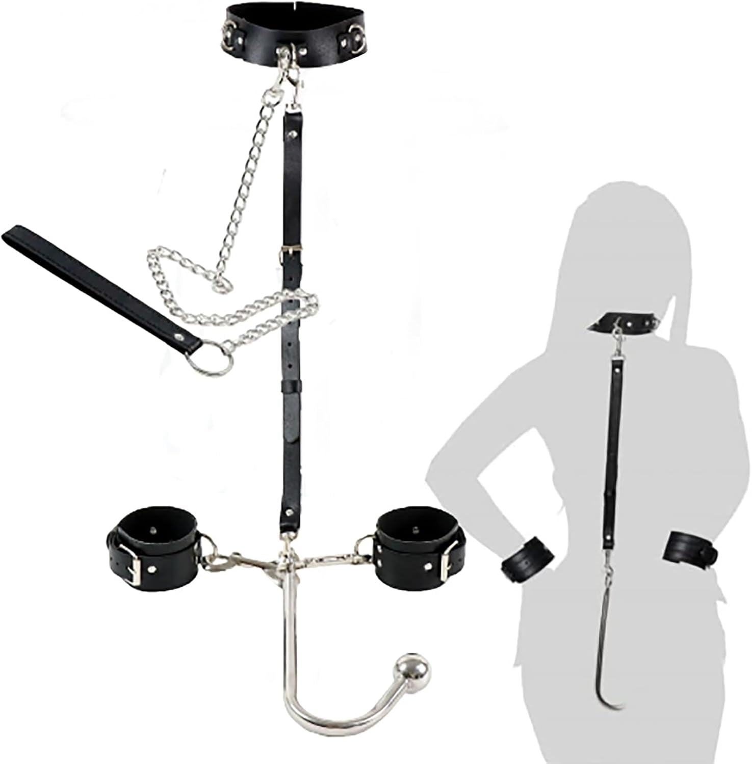 BDSM Anal Hooks Kit Adult Sex Toys Slave Restraints Set with Handcuffs Leash Collar Fetish Sex Bondage Roleplay SM Game Bedroom for Couples Women Men - SinfulX - 