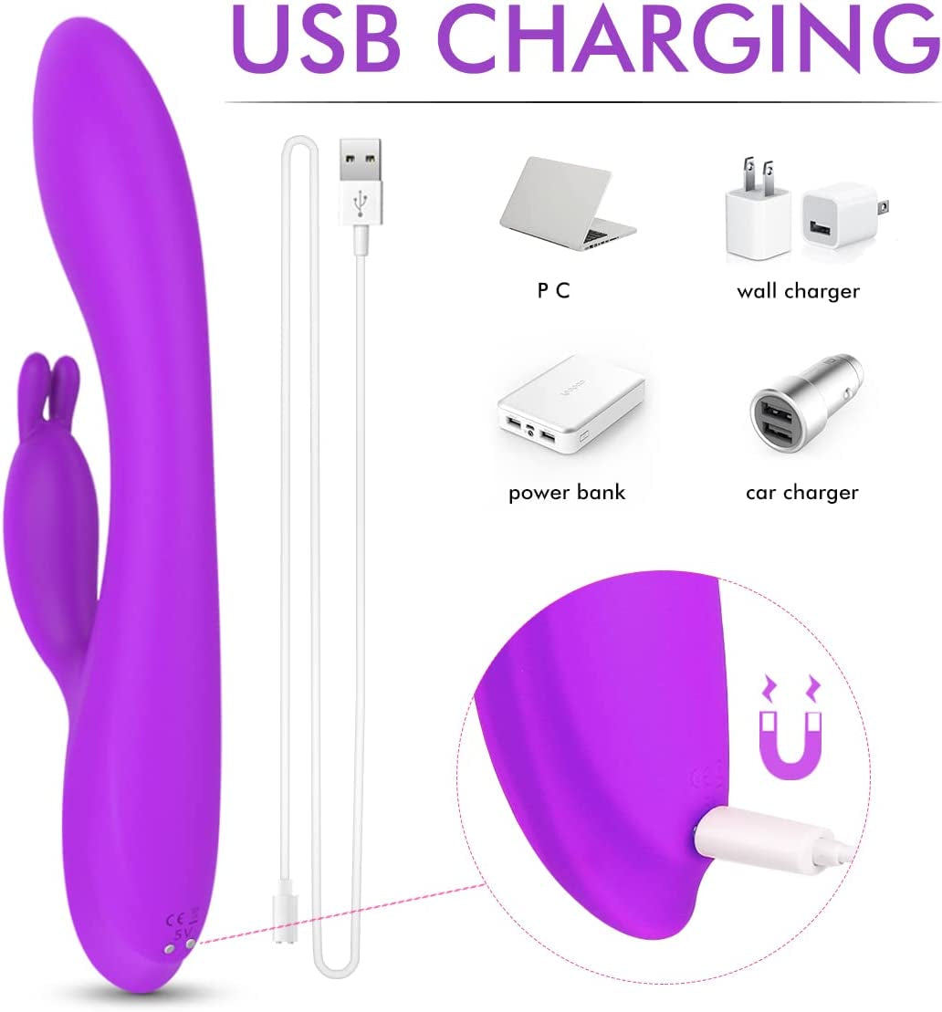 G Spot Rabbit Vibrator with Heating Function and Bunny Ears for Clitoris G-Spot Stimulation,Waterproof Dildo with 9 Powerful Vibrations Dual Motor Stimulator for Women or Couple Fun(Purple)