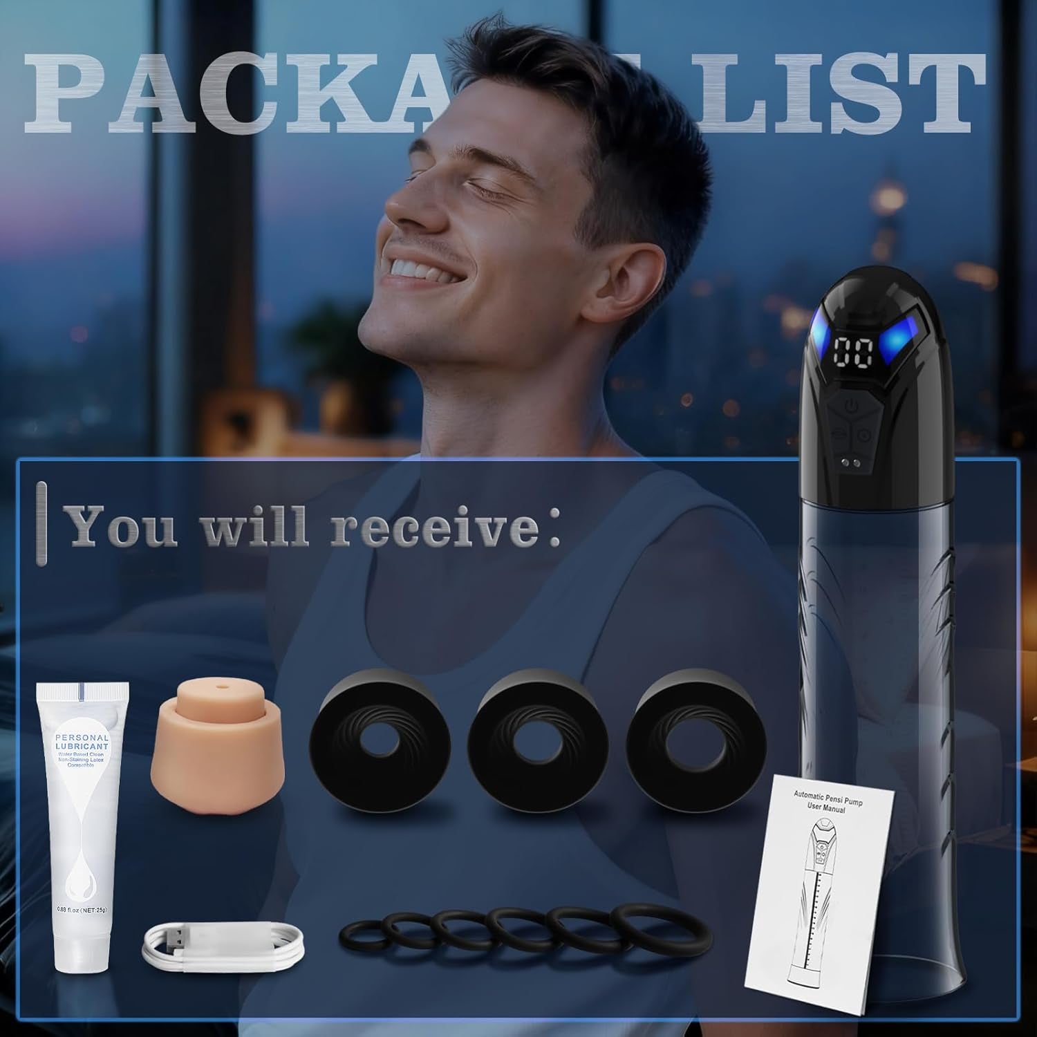 Electric Penis Pump Adult Sex Toys for Men Automatic Enlargers & Extend Pump for Men with 10 Erection Training Modes Male Masturbator Male Penis Pump Entender Pumps & Enlargers (6 Cock Rings) - SinfulX - 