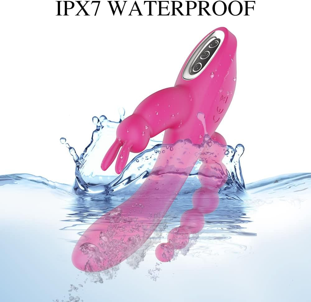 G Spot Rabbit Vibrator for Women Clitoris Stimulation with 7 Powerful Vibrations,  Rechargeable 3 in 1 Clit Anal Stimulating Dildo Massager with Quiet Dual Motors for Couples or Solo Sex