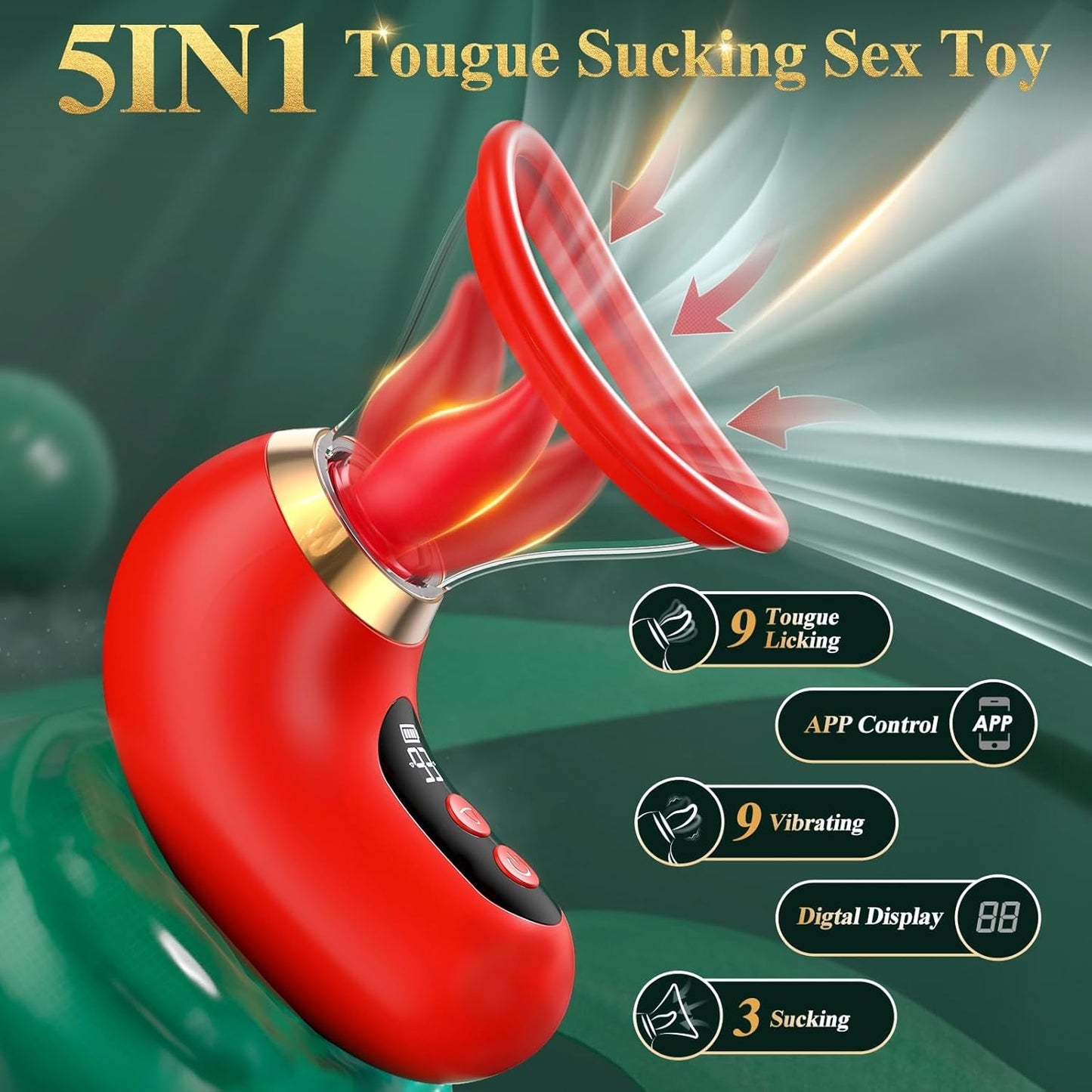 Vibrator Sex Toys for Women - 5IN1 AI APP Rose Toy Adult Toys Sucking Vibrator, 3 Sucking, 9 Tongue Licking & Vibrating Sex Toy, 2 Removable Cup LCD Display Clitoral Vibrators Sex Novelties - SinfulX - 
