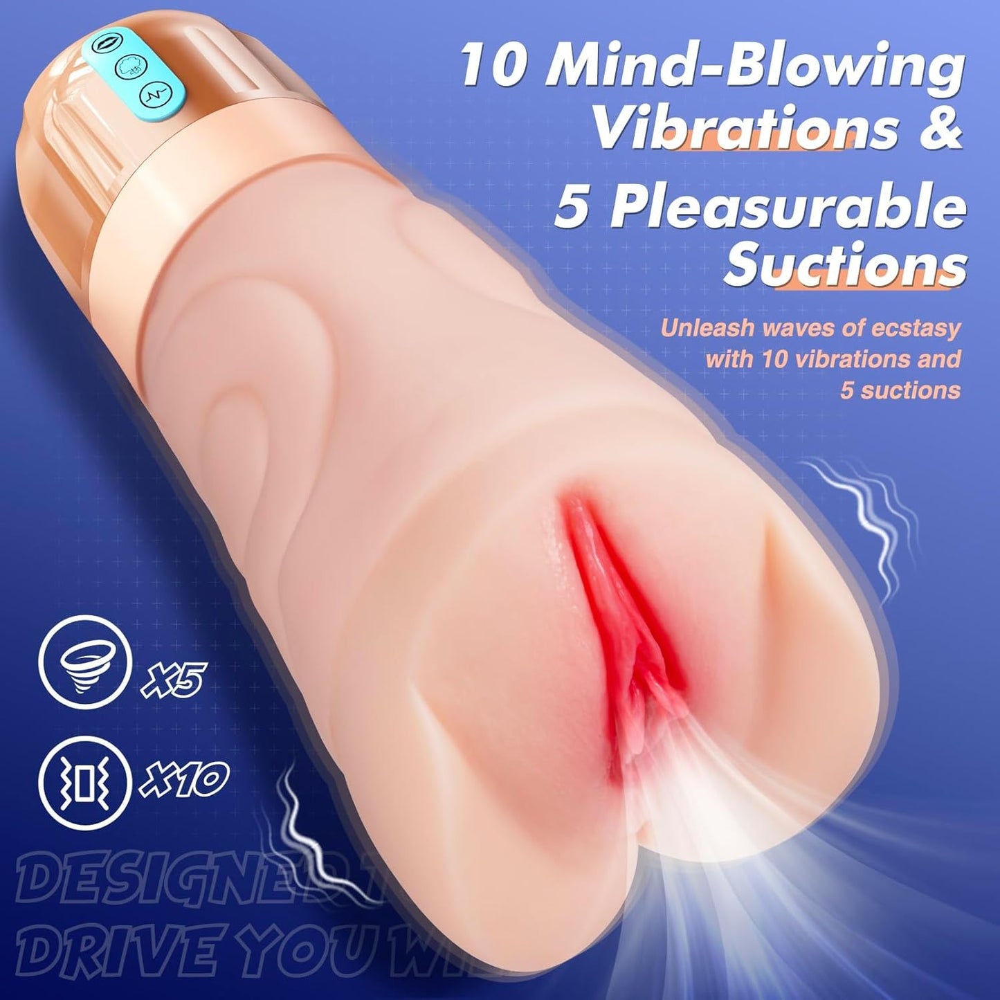 Realistic Pocket Pussy Male Masturbator - Sex Toys for Men with 10 Vibrating & 5 Sucking Modes, Vagina Textured 6.7" Depth Soft and Tight Texture, Penis Training Masturbators Adult Sex Toy - SinfulX - 