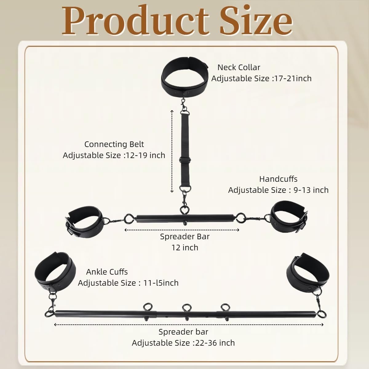Spreader Bar BDSM Bondage Restraints Kits Sex Toys with Wrist Ankle Neck Collar Cuffs PU Leather Handcuffs Adjustable Adult Couples Toys for SM Games - SinfulX - 
