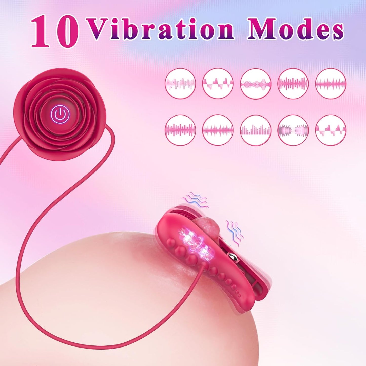 Nipple Toys Vibrator with BDSM Rose Necklace Sex Toys,  Nipple Clamps Sex Pleasure Tools for Women Couples, Adjustable Nipple Clips Vibrators with BDSM Choker Breast Flirting Stimulate