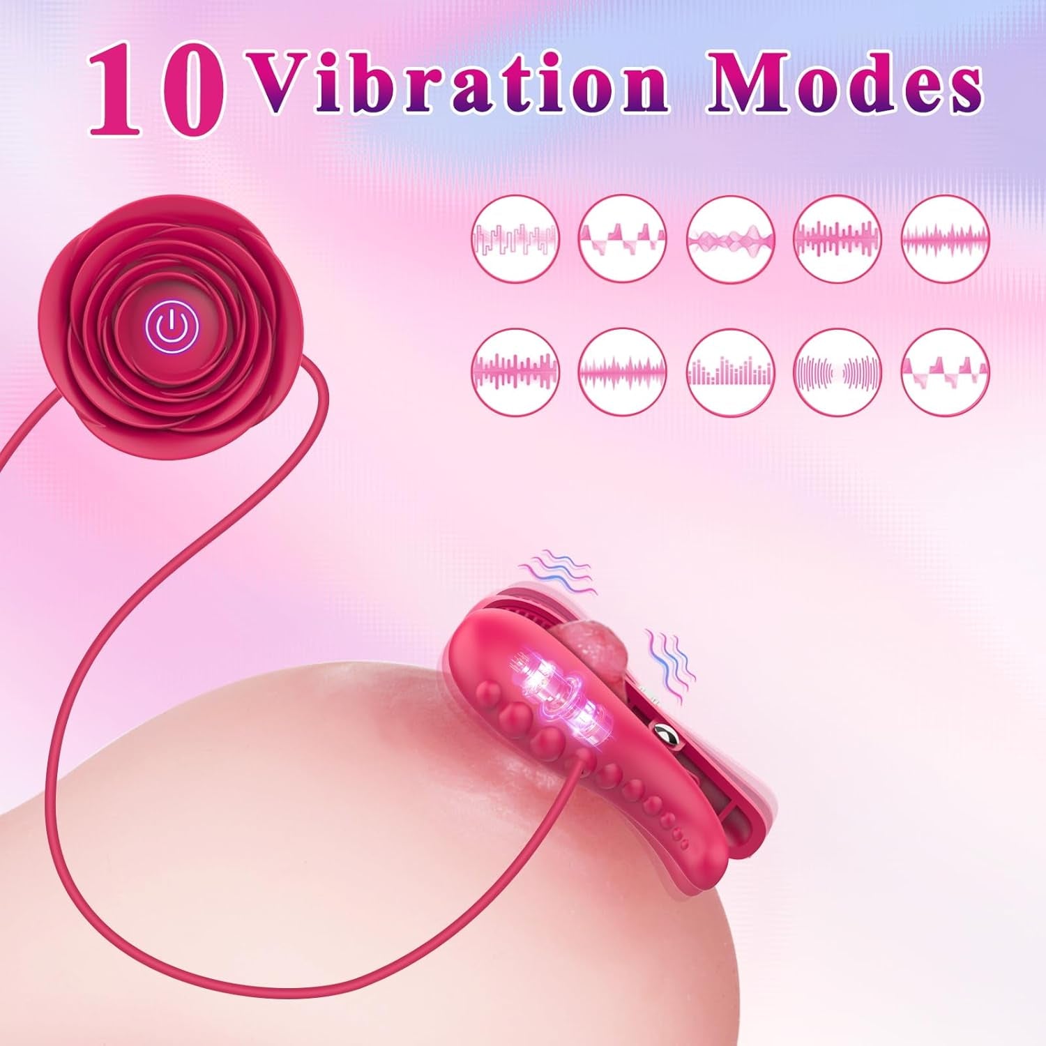 Nipple Toys Vibrator with BDSM Rose Necklace Sex Toys,  Nipple Clamps Sex Pleasure Tools for Women Couples, Adjustable Nipple Clips Vibrators with BDSM Choker Breast Flirting Stimulate