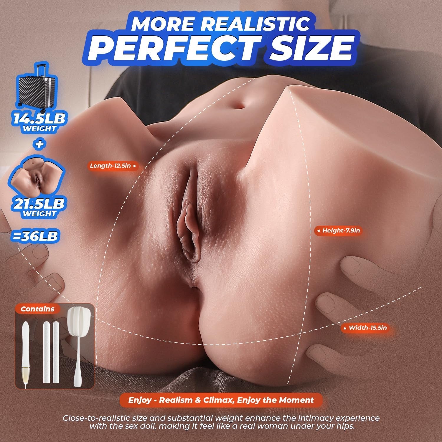 Discreet Sex Doll Male Masturbator with Luggage, 36LB Realistic Skin Texture Female Big Ass & Pussy Adult Sex Toy with 2 Hole Deeper Vagina & Tight Anal, Torso Sex Dolls for Orgasm (Flesh) - SinfulX - 