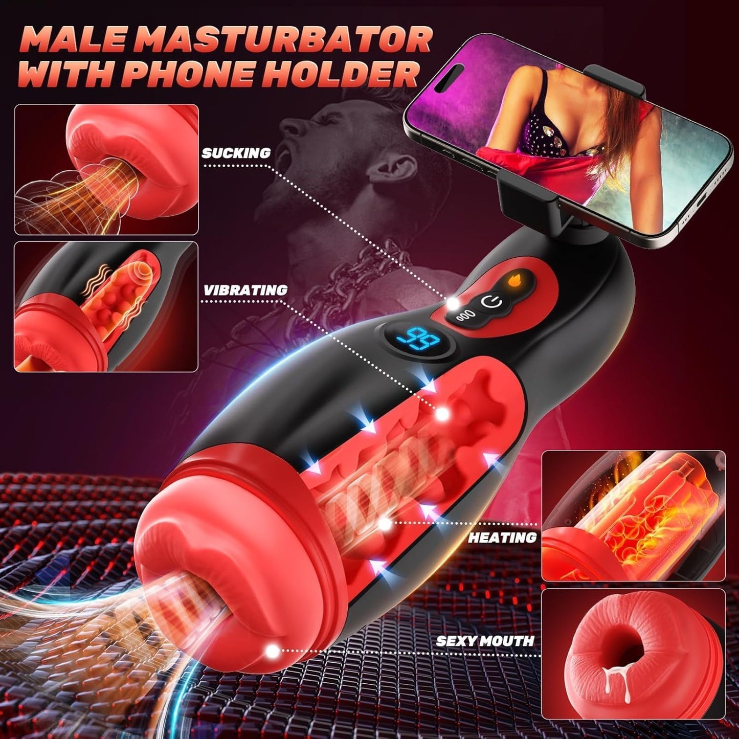 DockSync APP Male Suction Masturbator with Heating & Phone Holder - SinfulX - Personal Care > Sexual Wellness > Male Suction Vibrator