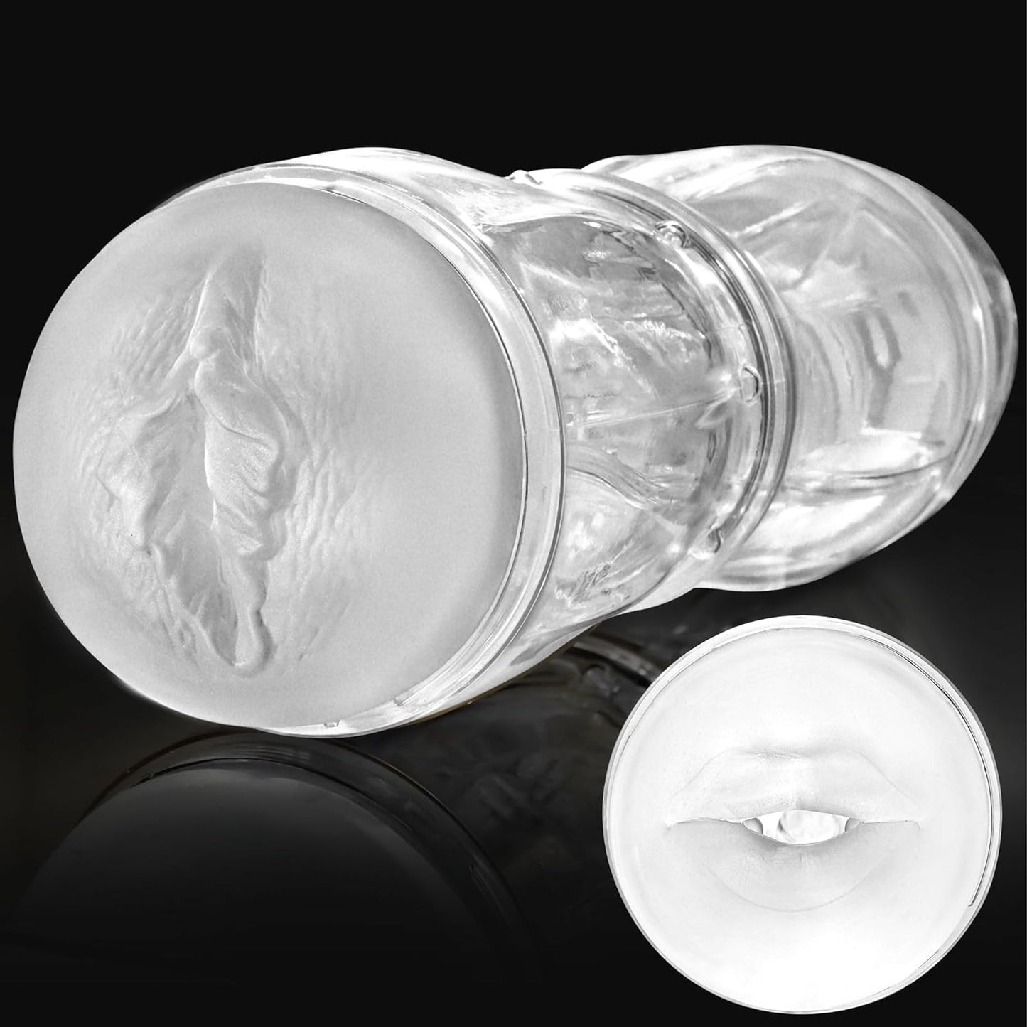 Clear Male Masturbator Sex Toys for Men, Dual Entry Pocket Pussy with 3D Texture Oral & Vagina, Manual Sucking Stroker Blowjob Toy for Penis Training, Adult Toy for Men Masturbation - SinfulX - 