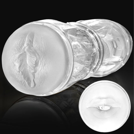Clear Male Masturbator Sex Toys for Men, Dual Entry Pocket Pussy with 3D Texture Oral & Vagina, Manual Sucking Stroker Blowjob Toy for Penis Training, Adult Toy for Men Masturbation - SinfulX - 