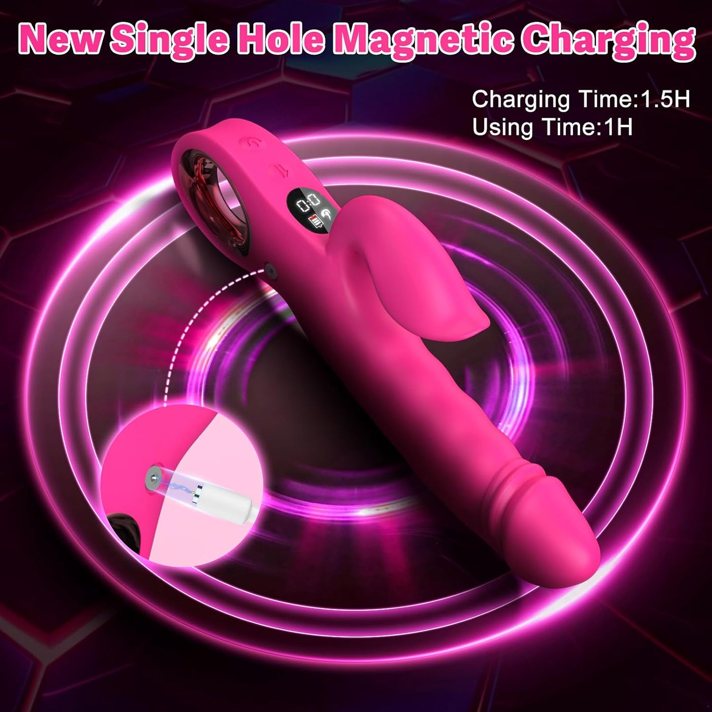 LuxeWave LCD Thrusting Rabbit Vibrator 7 Modes Magnetic Charge - SinfulX - 