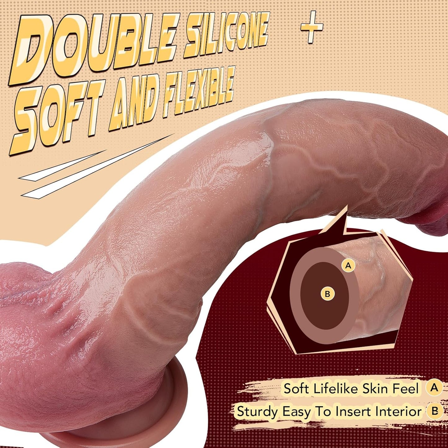 Sex Toy Movable Foreskin Dildo - 10.7 Inch Realistic Big Flesh Dildos with Hands - Free Suction Cup, Strap - On Thick Penis Anal Butt Plug Vagina G Spot Play Vibrator, Adult Sex Toys for Women Men Couples - SinfulX - 